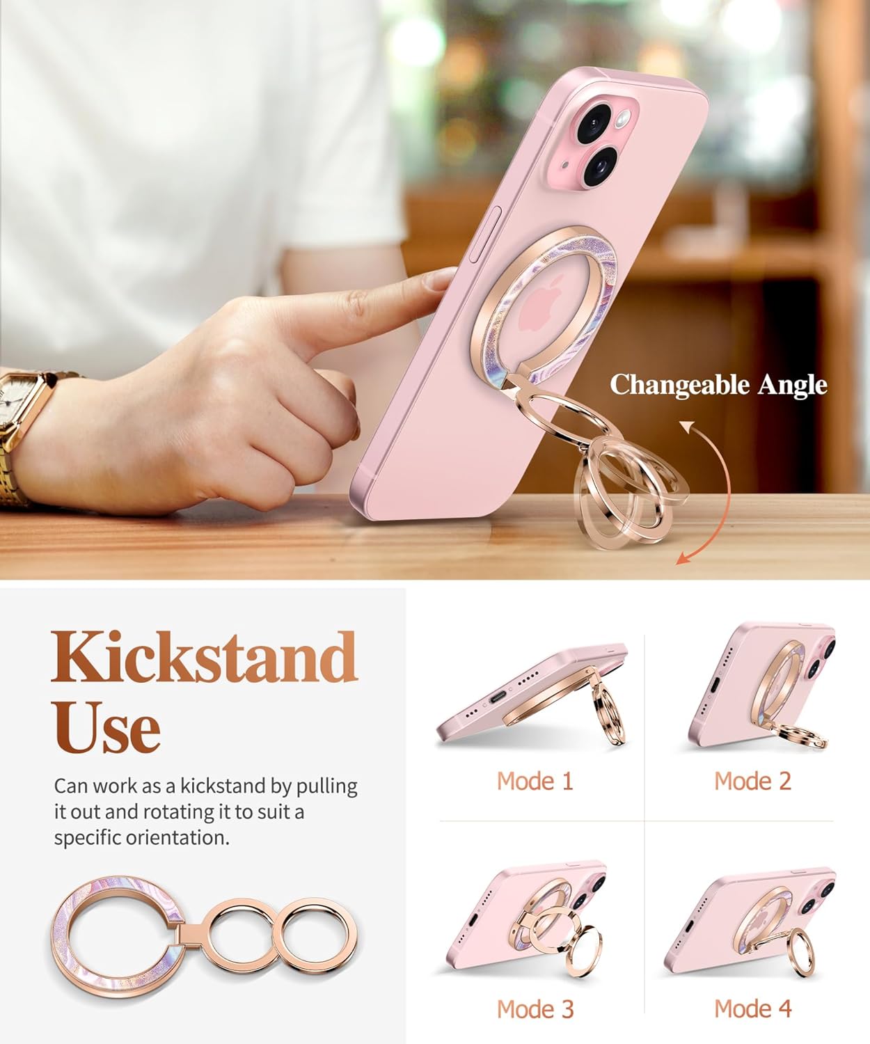GVIEWIN Magnetic Phone Ring Holder, Compatible with MagSafe Phone Grip with Adjustable Stand, Magnet Phone Ring Kickstand for iPhone 16 Pro Max/Plus/15/14/13/12 Series/Other Phones (Flowing Sakura)