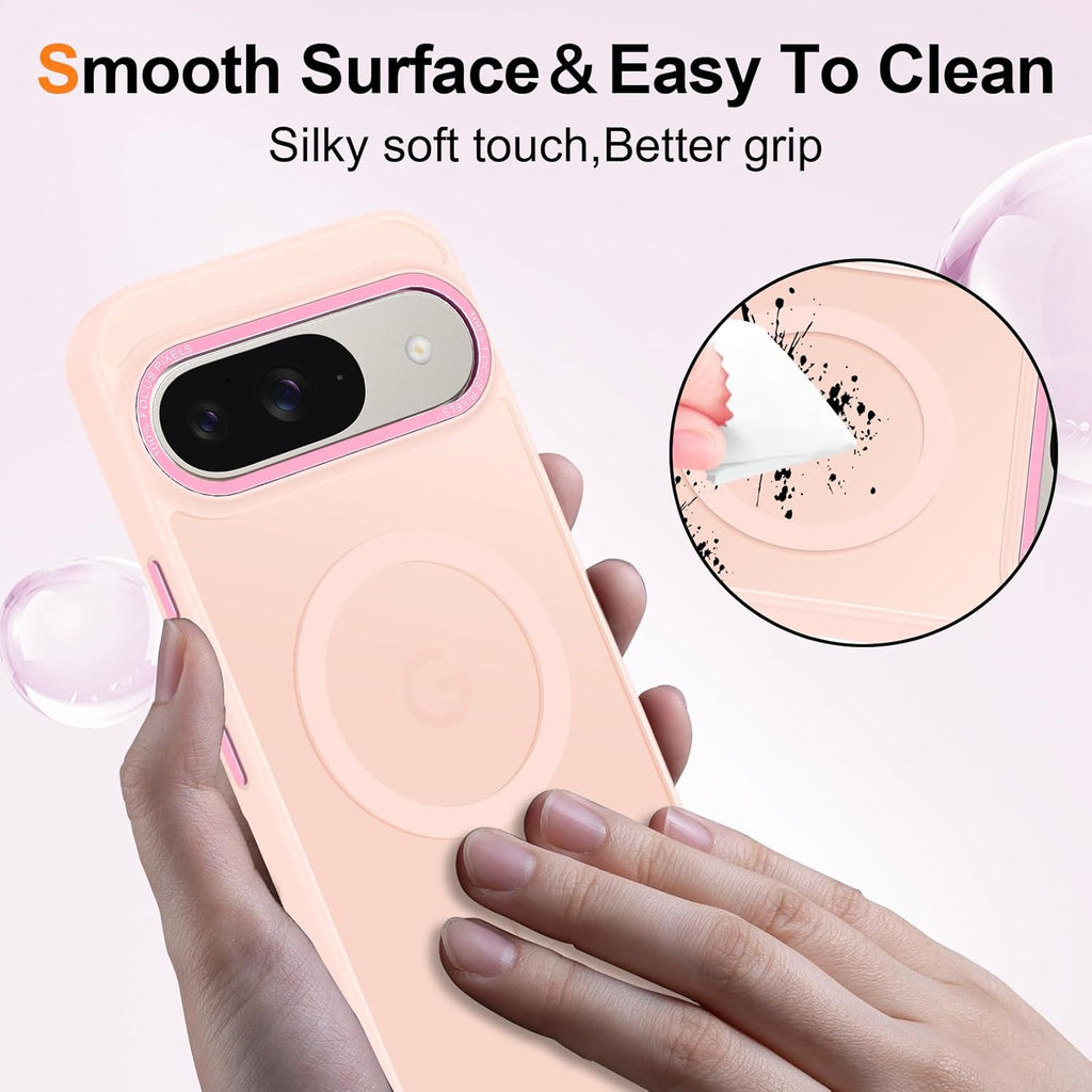 Magnetic for Google Pixel 9/Pixel 9 Pro Case, [Military Grade Drop Protection] [Compatible with MagSafe] Shockproof Slim Translucent Matte Anti-Slip for Women Girls Men Case, Pink