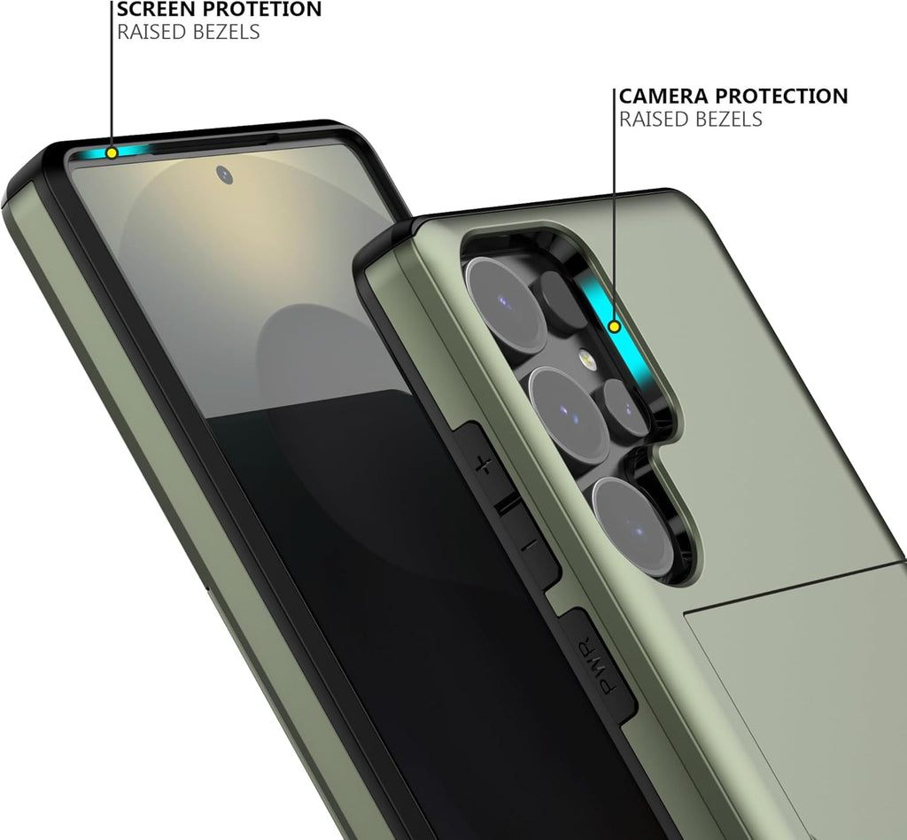 Nvollnoe for Samsung S25 Ultra Case with Card Holder Dual Layer Heavy Duty Protective Case Hidden Card Slot Slim Wallet Case for Samsung S25 Ultra 6.9''(Green)