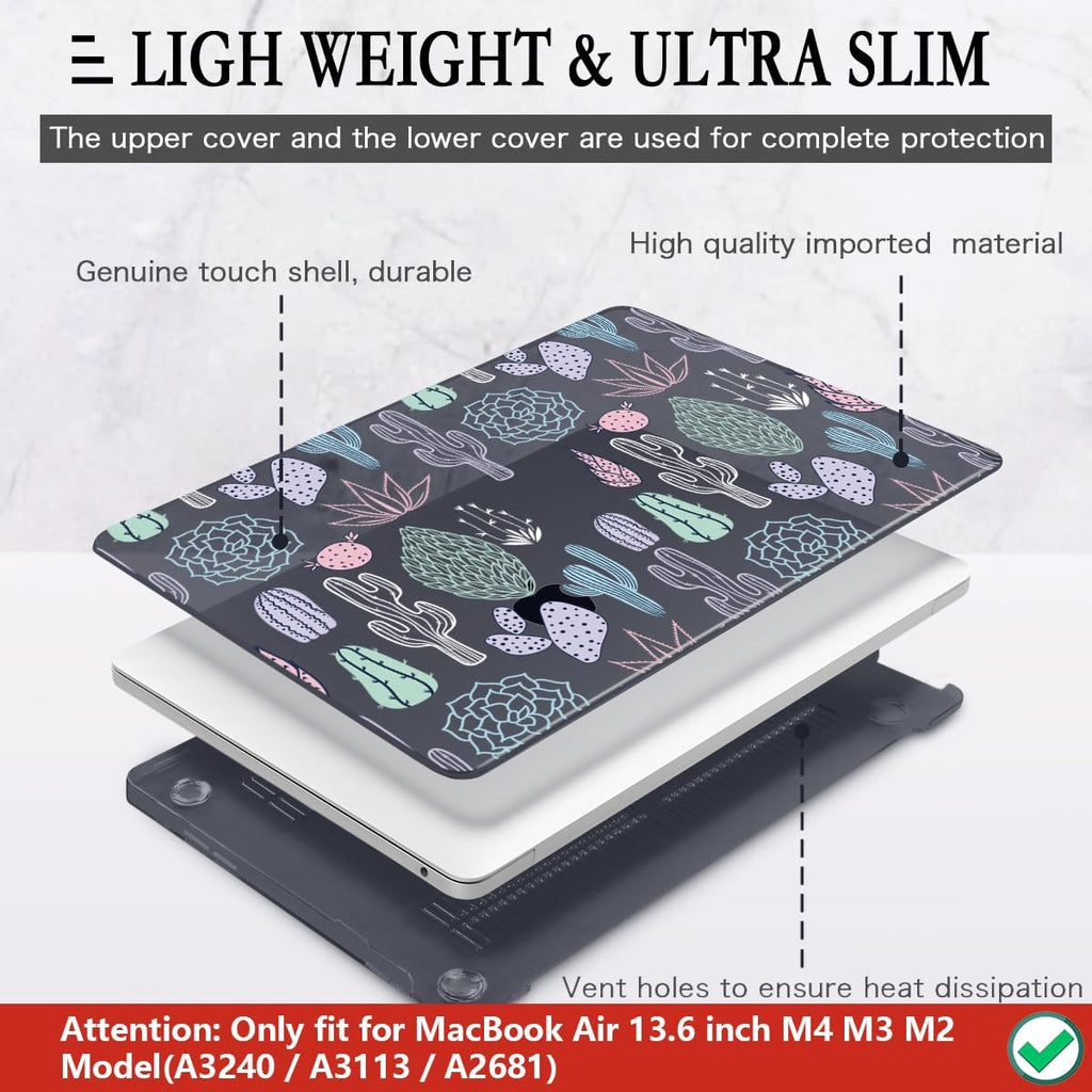 CISSOOK Laptop Hard Shell Case for MacBook Air 13.6 Inch Case 2025 2024 2022 Release Model A3240 A3113 A2681 Cute Cacti Shell with Keyboard Cover for MacBook Air 13-inch M4 M3 M2 Chip, Cactus