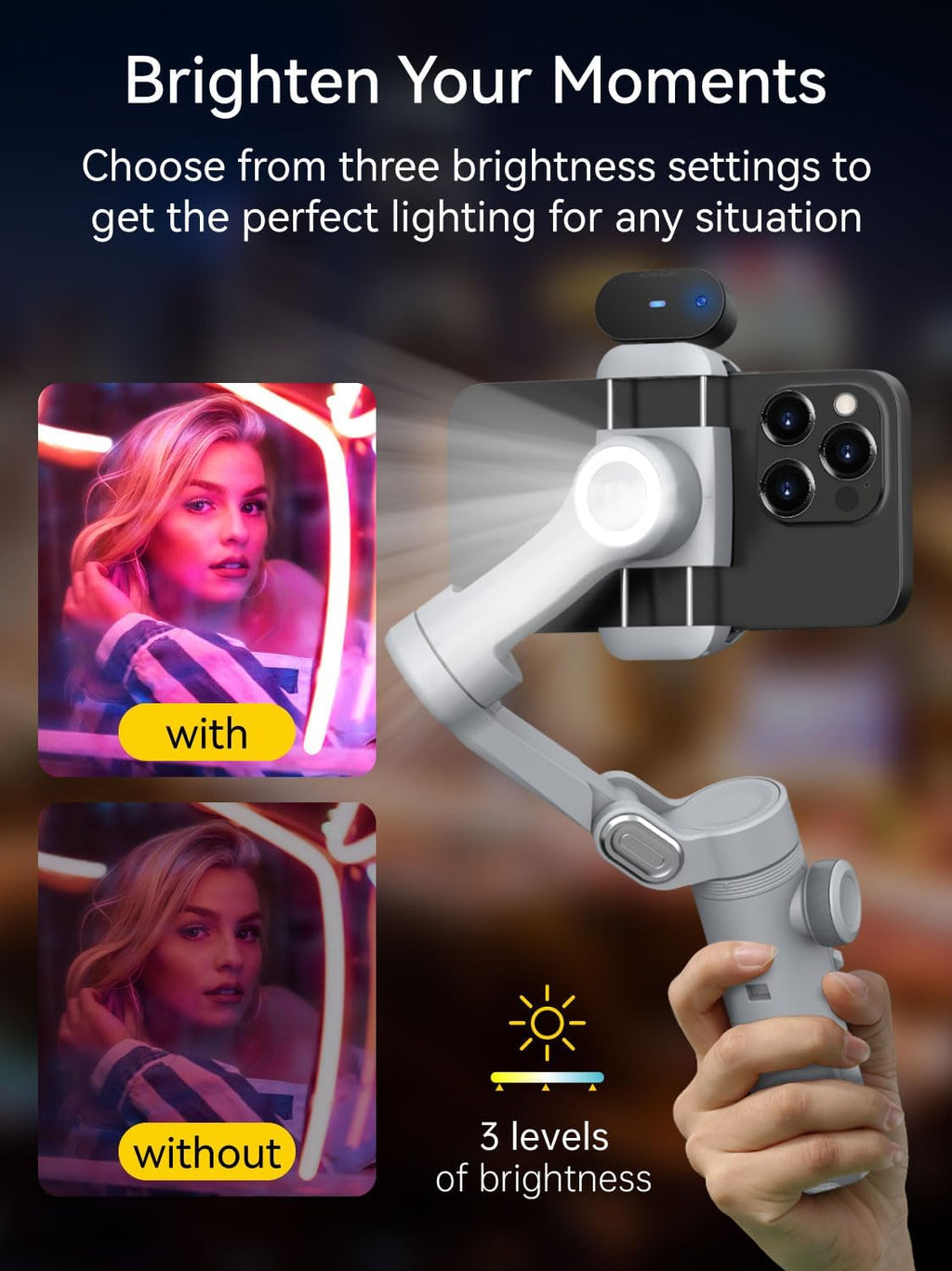 3-Axis Phone Gimbal, Gimbal Stabilizer for iPhone w/AI Vision Sensor, Portable for iPhone/Andriod, Phone Stabilizer Built in Fill Light Perfect for TikTok YouTube-Smart XPro AI Grey