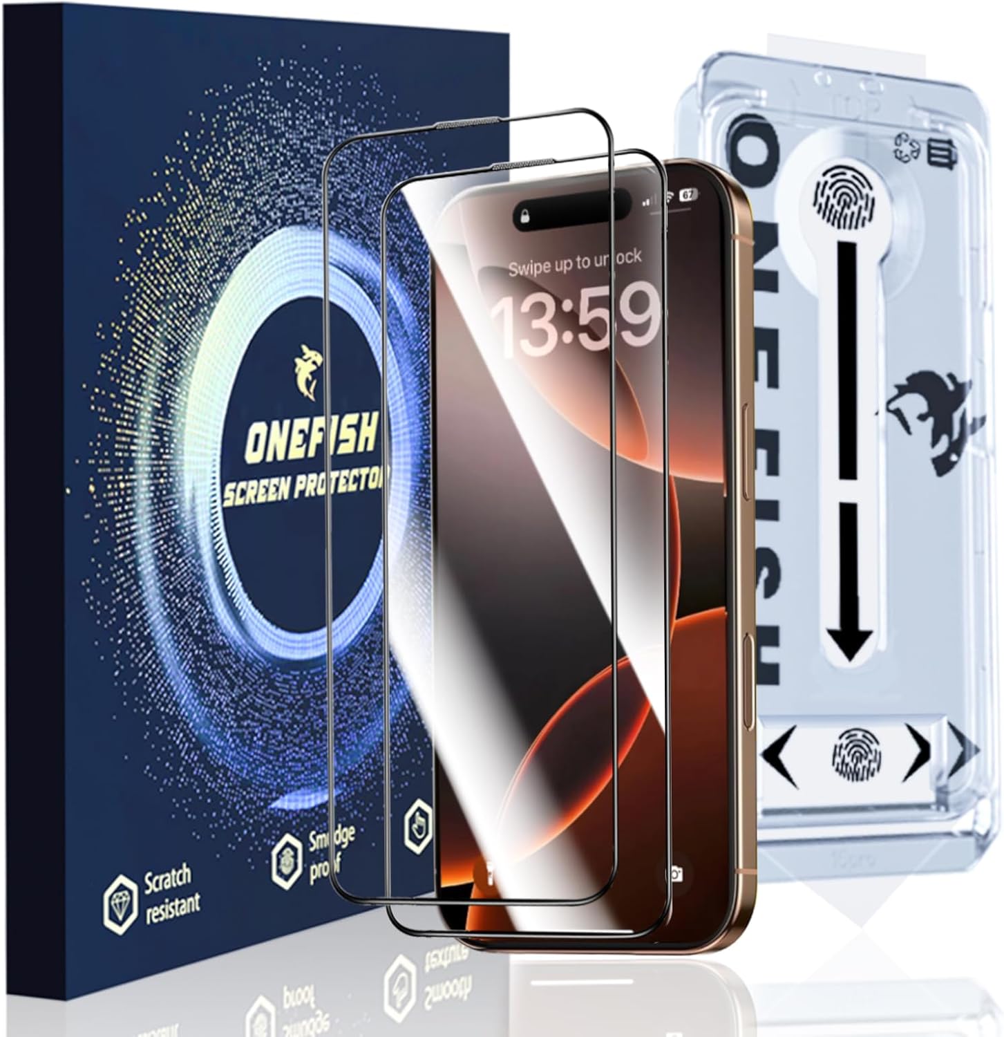 OneFish Full Edge Coverage Tempered Glass Screen Protector for IPhone 15 Pro Max 6.7 inch,2 Pack Edge Reinforcement, Self-Aligning Installation, Case Friendly HD Screen Protectors