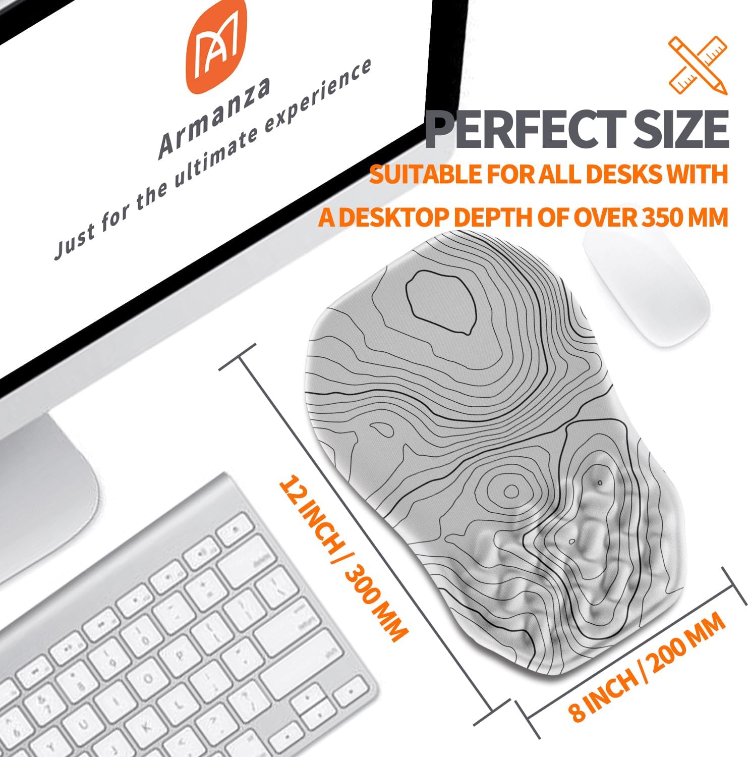 Ergonomic Slope Mouse Pad Wrist Support, Wrist Rest Mousepad for Carpal Tunnel Pain Relief with Massage Bulge and Slow Rebound Memory Foam (12x8 inch, White Contour Lines)