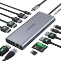 USB C Hub USB-C Docking Station Dual Monitor 14 in 1 Triple Display Multiport Adapter with 2 HDMI+DP+7 USB Type C/A Ports+Ethernet+Audio, USBC Dongle for Dell/HP/Lenovo ThinkPad/Surface(Grey)