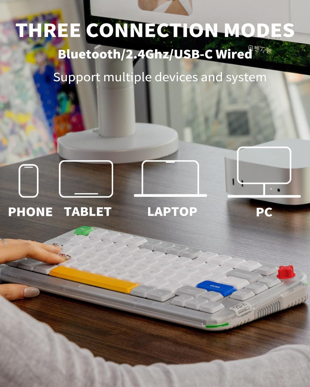 nuphy Kick75 Wireless Low Profile Mechanical Keyboard with Volume Knob,75% Hot Swappable Gaming Keyboard,80 Keys RGB Backlit with PBT Keycaps, Support BT/2.4G/USB-C (Red Nano Swithc)