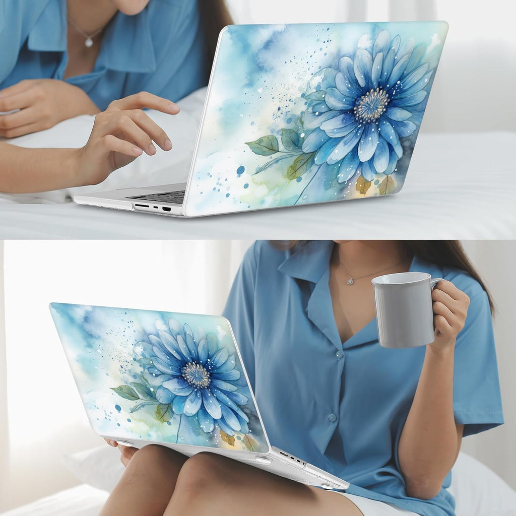 Mektron Case for MacBook Pro 16" M4 A3403 A3186 M3 A2991 M2 A2780 M1 A2485 (2021/2023/2024) Pro/Max with Touch ID, Hard Shell Plastic Laptop Cover Keyboard Cover, Watercolor Blue Flower