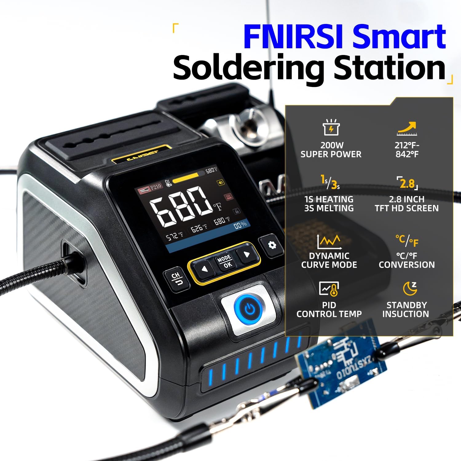 FNIRSI DWS-200 200W Precision Digital Soldering Station Kit, with 3 F210 & 6 F245 Soldering Iron Tips and 2 Helping Hands, Temp Value & Curve Mode, 3 Temperature Storage, Full-Color Display