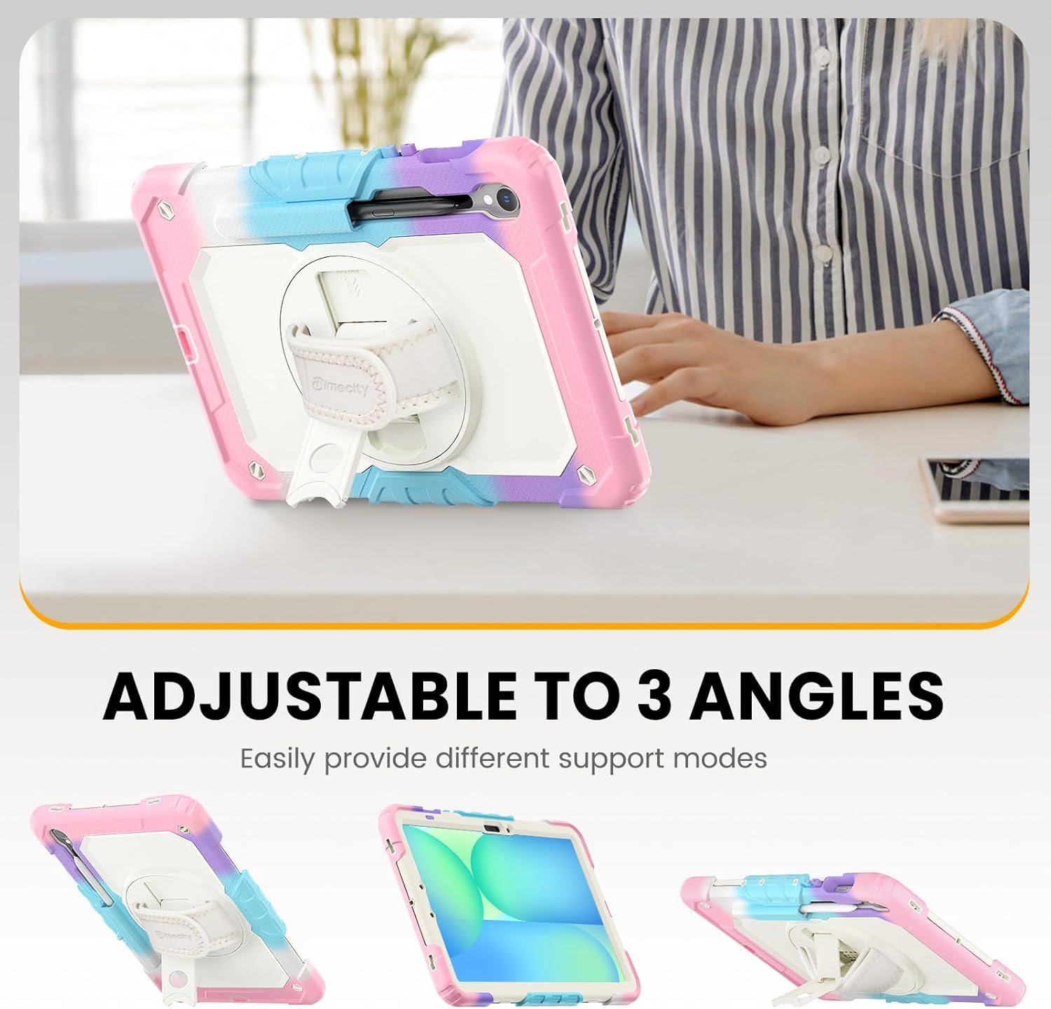 Timecity Case for Samsung Galaxy Tab S10 FE/ S9 FE 5G 10.9 Inch/ S9 11 Inch - Heavy Duty Protective Cover with Screen Protector, Rotating Stand, Shoulder Strap, S Pen Holder | Kids-Friendly, Pink Camo