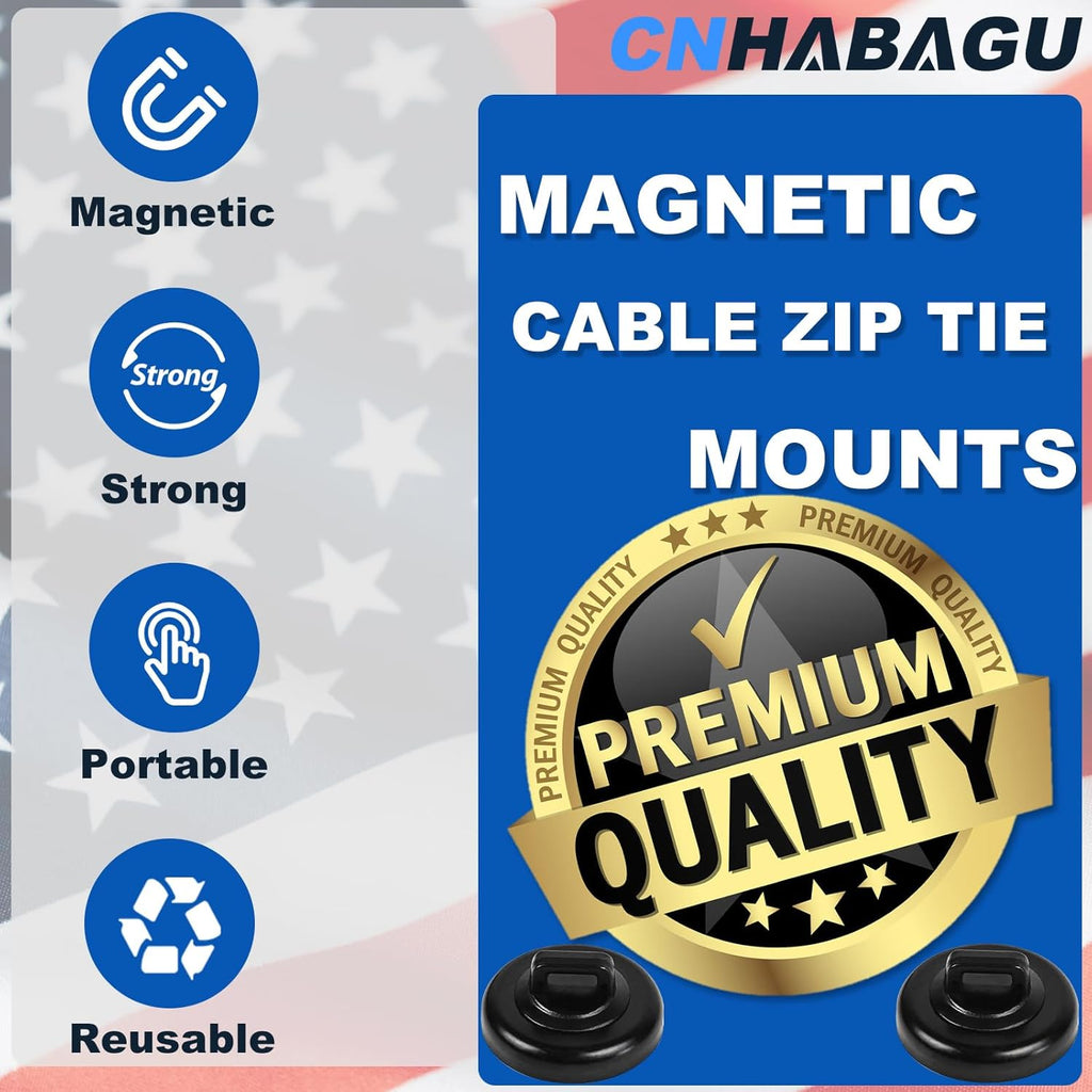 Magnet Zip Tie Mount Magnetic Zip Ties Mount Base Holder Multipurpose Wire Cable Holder Mount Wire Clips Management for Home Office Marine Electrical Wiring (D19 0.75in, 10 Piece)