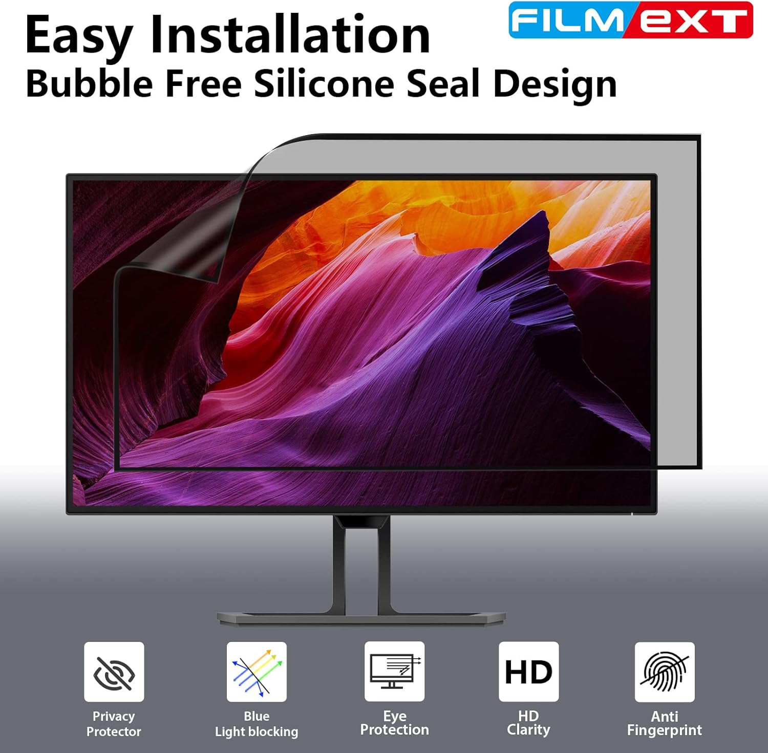 FILMEXT [2023 Upgrade 27 Inch Removable Privacy Screen Filter for 16:9 All-in-One Desktop/Frameless Computer Monitor, Bubble Free Anti Spy Blue Light Filter for Computer