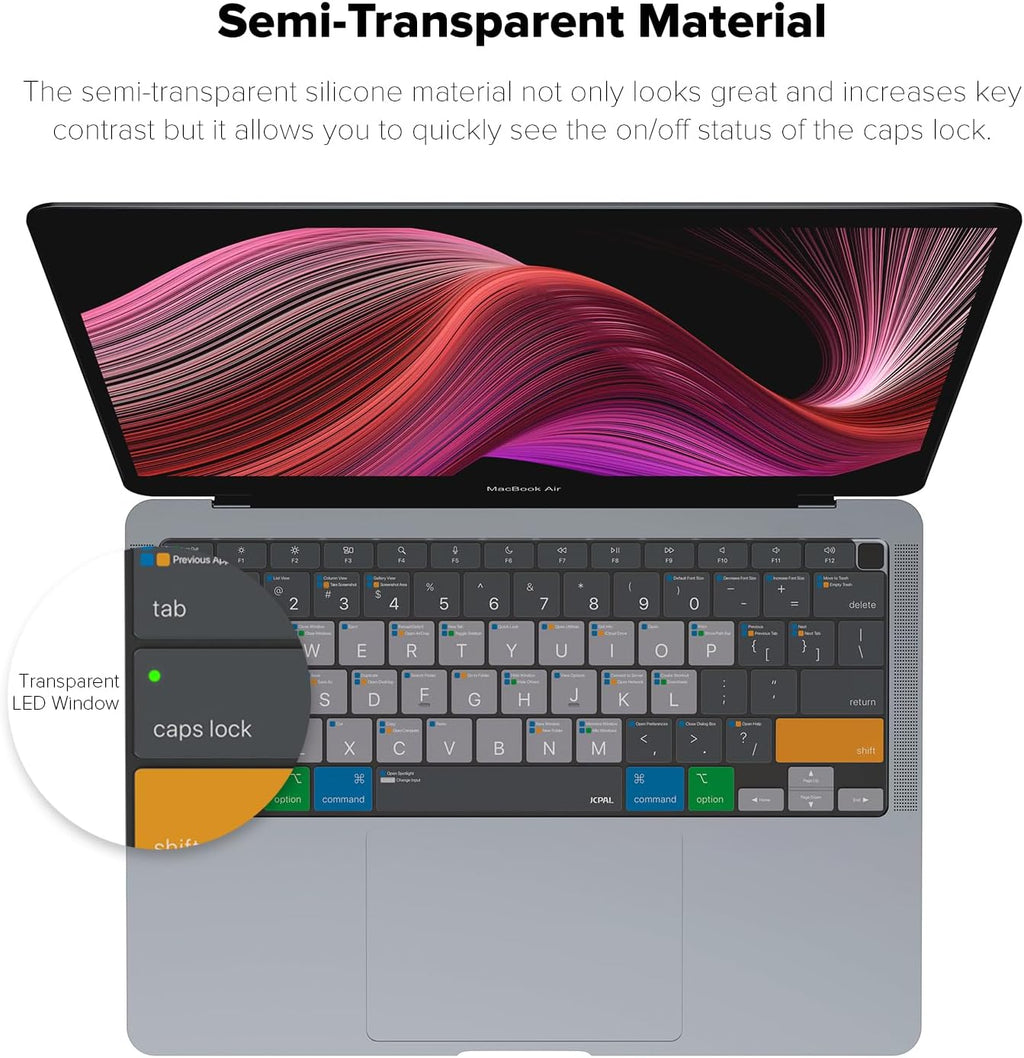 JCPal MacOS Shortcut Guide Keyboard Cover for 2020 MacBook Air 13" (US-Layout)