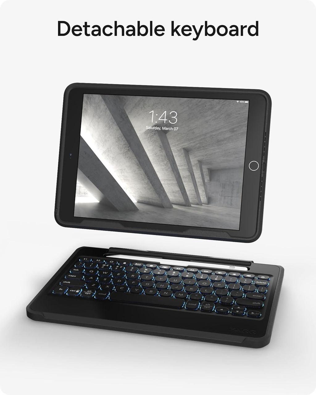 ZAGG Rugged Book iPad Case with Detachable Magnetic-Hinged Keyboard for iPad Air 3, iPad Pro 10.5" & 10.2" (9th Gen), Multi-Device Bluetooth, Apple Pencil Holder, Long-Lasting Battery, Wireless, Black