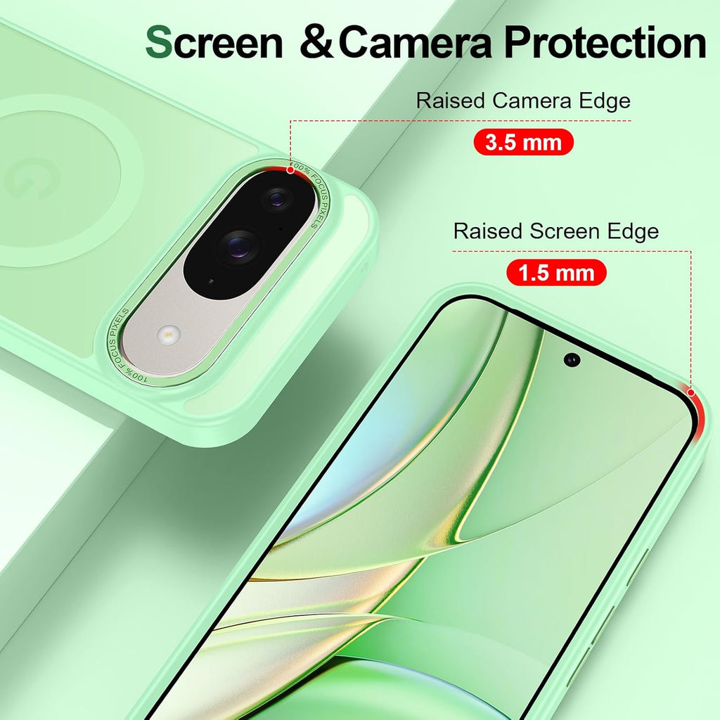 Magnetic for Google Pixel 9/Pixel 9 Pro Case, [Military Grade Drop Protection] [Compatible with MagSafe] Shockproof Slim Translucent Matte Anti-Slip for Women Girls Men Case, Matcha Green