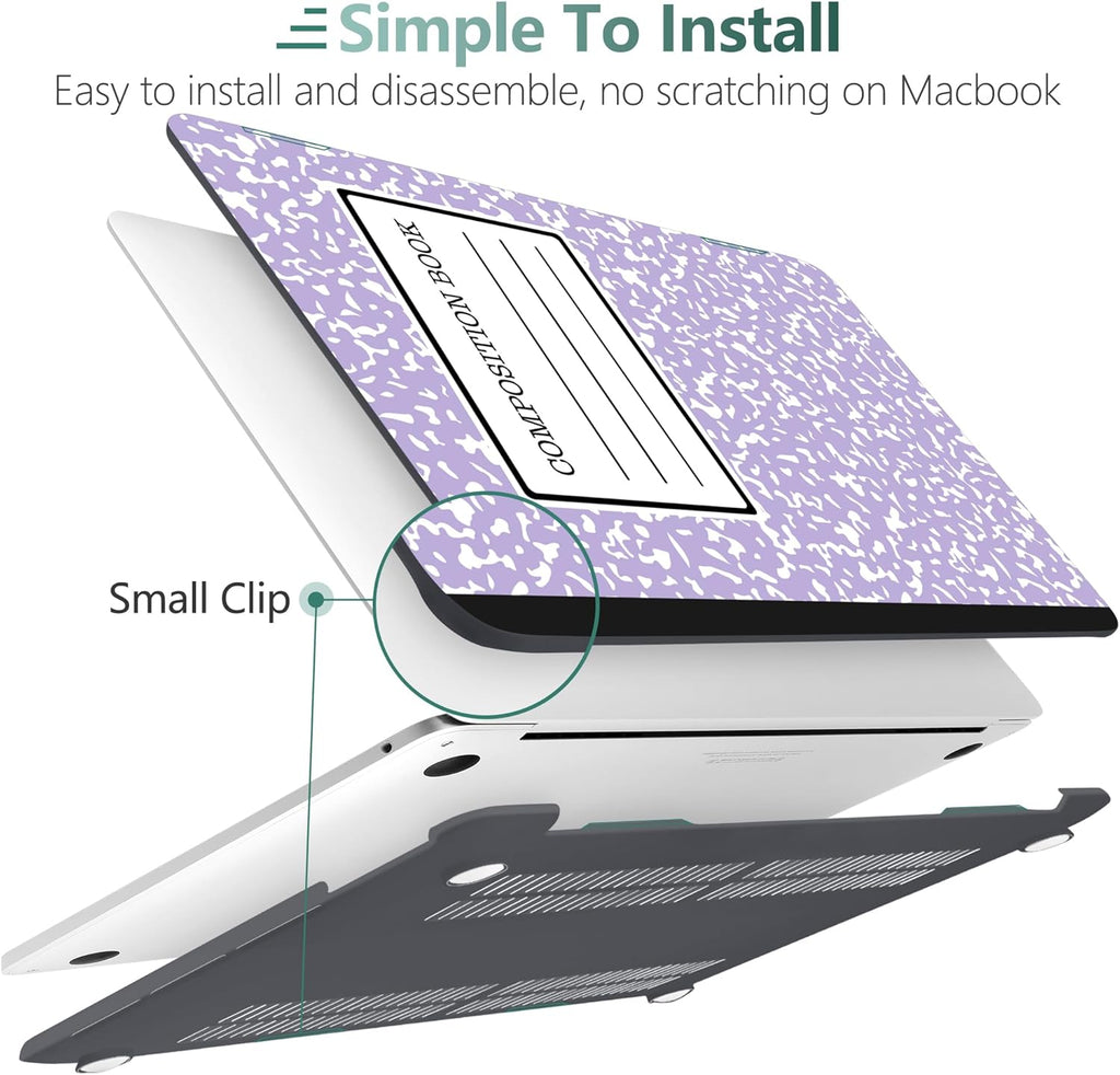 MEEgoodo Case for MacBook Pro 13 inch Case with M2 Chip 2022 2021 2020 New A2338 M1 A2251 A2289, Hard Shell with Keyboard & Camera Cover Compatible with 13 inch MacBook Pro, Composition Book Purple