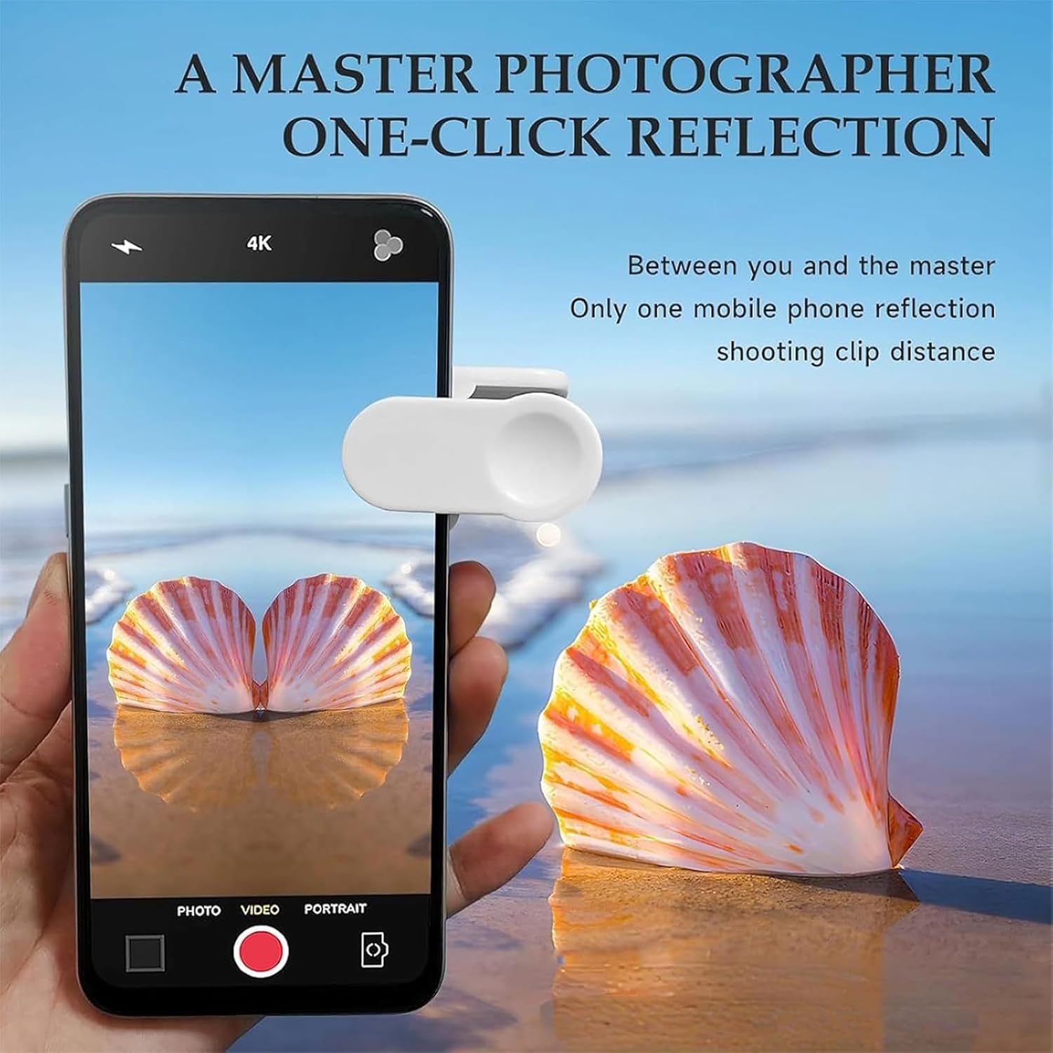 Mirror Effect Lens - Capture Stunning Reflections Instantly, Mirror for Phone to Use Back, Smartphone Camera Mirror Reflection Clip Kit, Reflection Mirror for Outdoor Travel Photography (White*2)