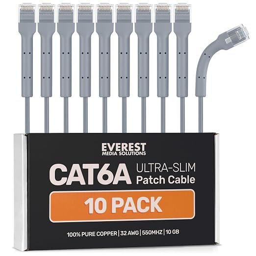 Everest Ultra Slim Cat6a Ethernet Patch Cables 15ft Gray by EverestMediaSolutions