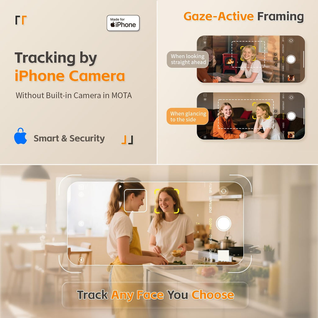 MOTA Gimbal Stabilizer Only for iPhone, [Apple MFi Certified] iPhone Stand for Video Recording with Megnetic Holder for Desk, 360 Degree Auto Tracking Gimbal for Vlog, YouTube and Tiktok