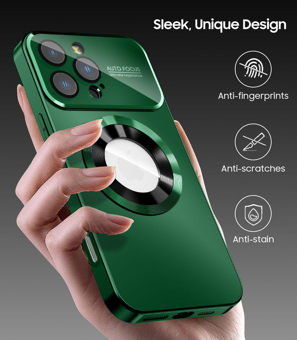 Magnetic for iPhone 16 Pro Case, Compatible with MagSafe, Built-in Camera Lens Protector, Logo View, Military Grade Drop Proof Phone Cover, Green