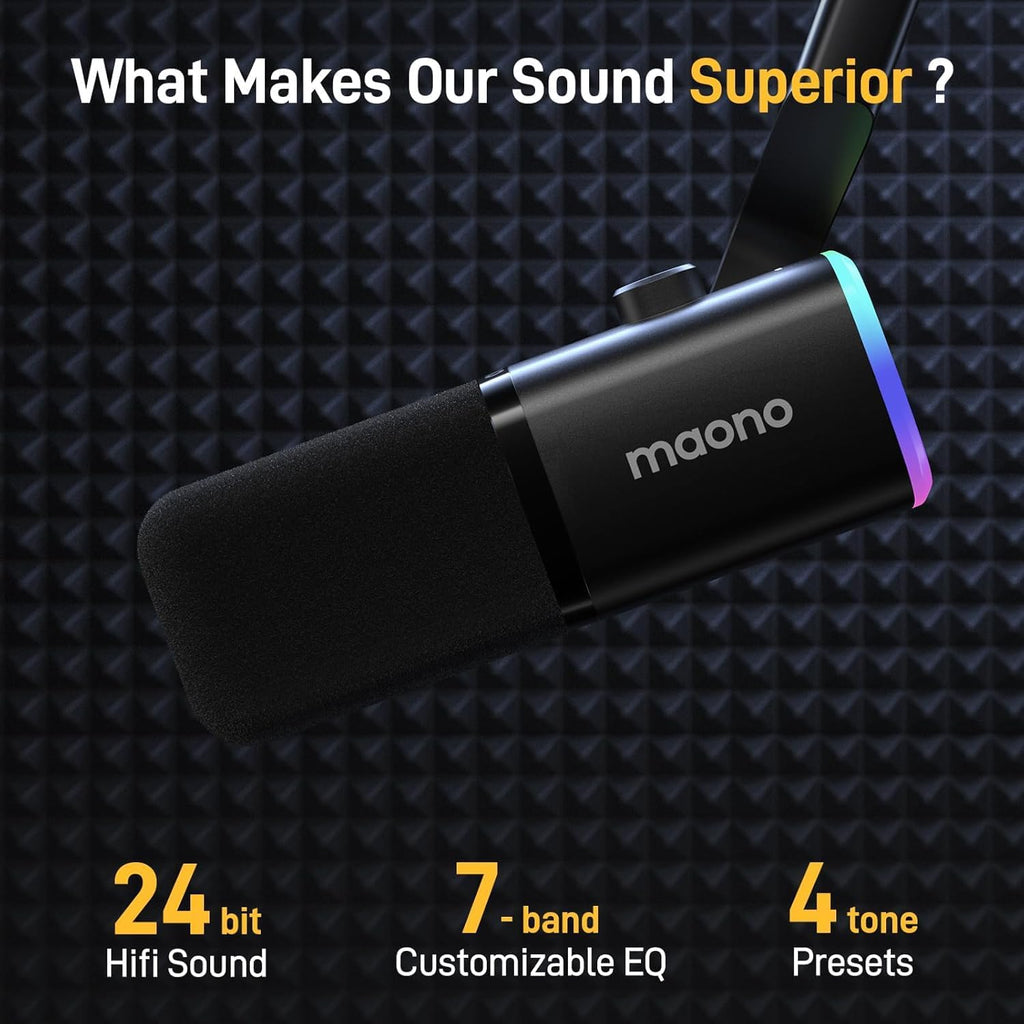 MAONO XLR/USB Gaming Microphone Kit: Dynamic PC Mic for Streaming Podcasting, Software Support, Mute Button, Gain Control, RGB Computer Mic with Boom Arm Stand, for Recording, PS4/PS5, PD100XS Black