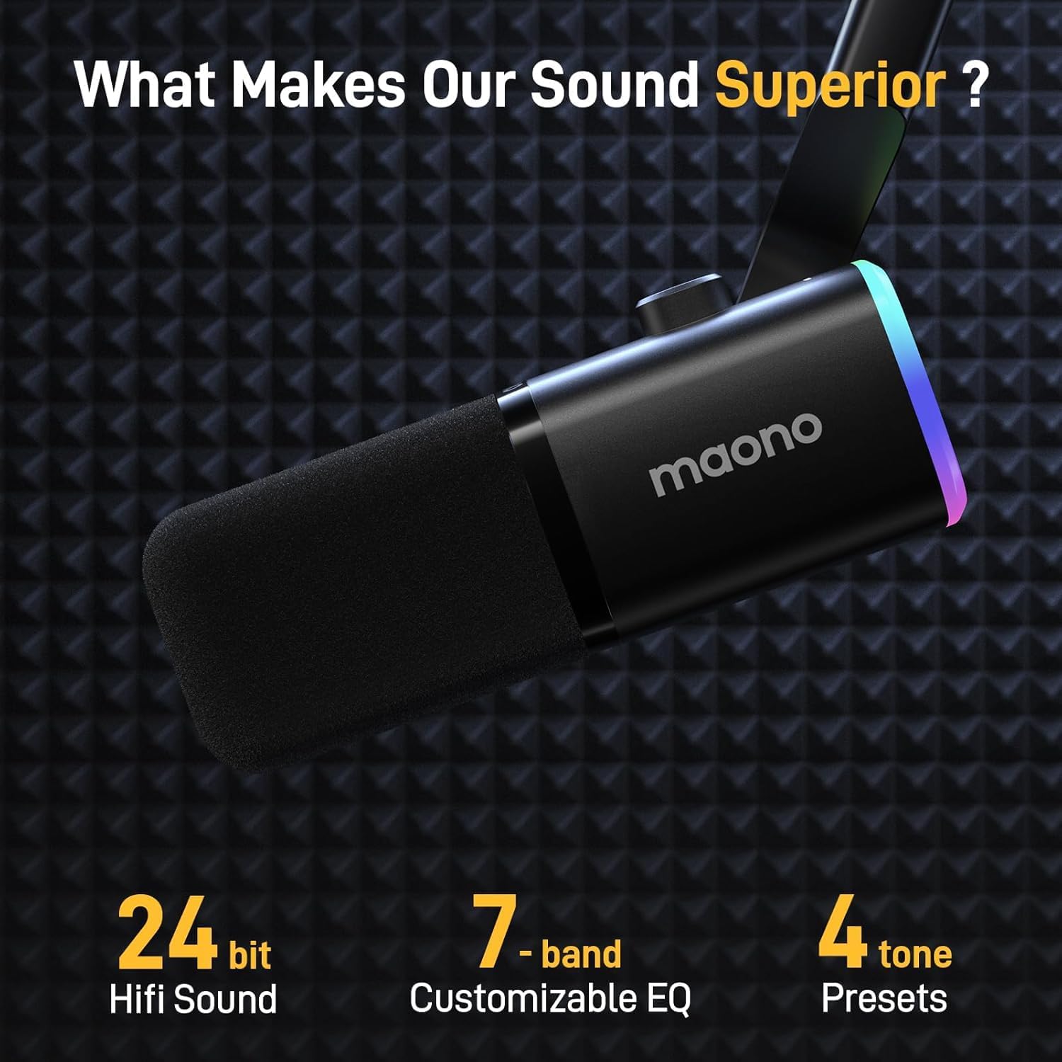 MAONO XLR/USB Gaming Microphone Kit: Dynamic PC Mic for Streaming Podcasting, Software Support, Mute Button, Gain Control, RGB Computer Mic with Boom Arm Stand, for Recording, PS4/PS5, PD100XS Black