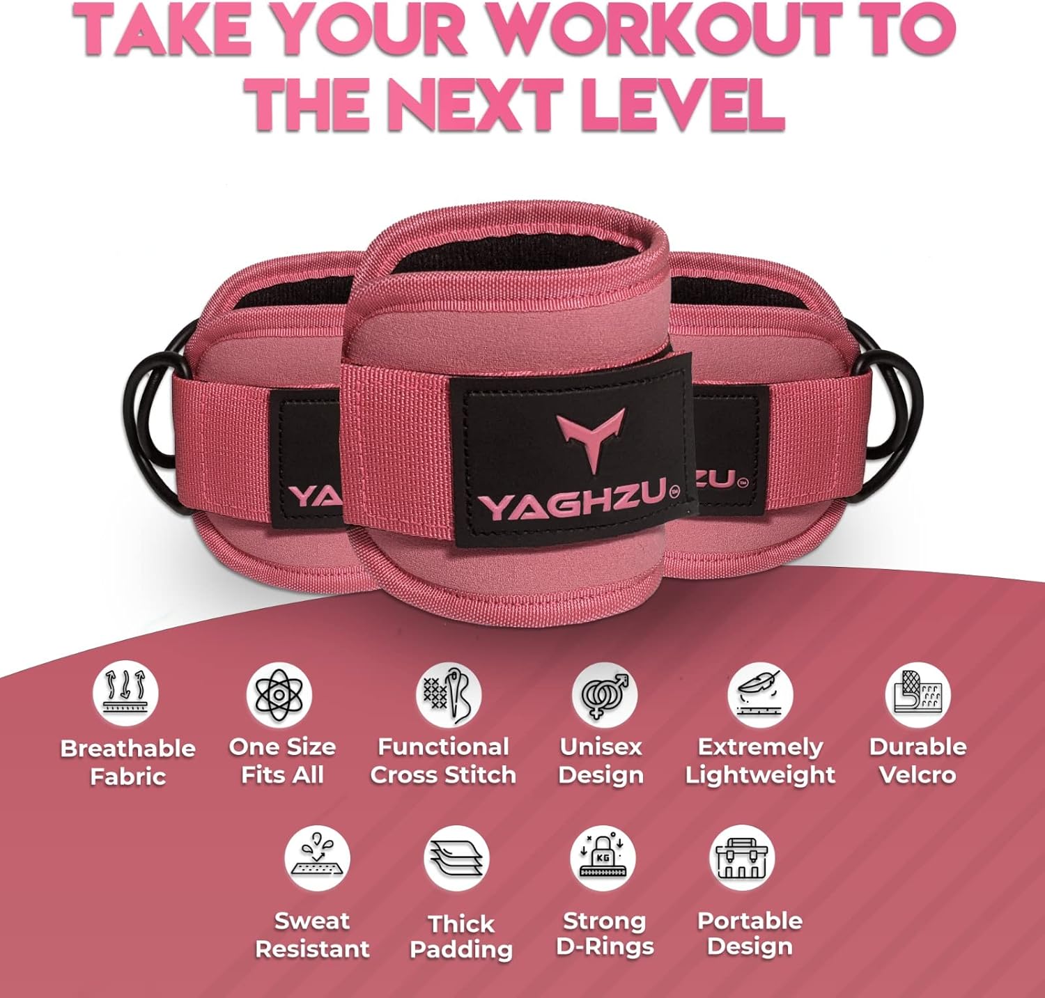 Ankle Straps for Cable Machines Women - Adjustable Gym Ankle Strap for Cable Machine, Neoprene Padded Cable Straps, Durable Leg Strap with Cable Cuff, Glute Kickback Ankle Strap with D Rings
