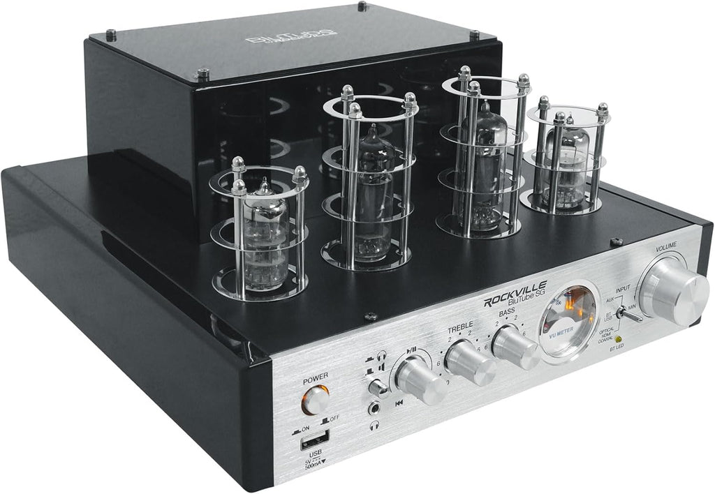 Rockville BluTube SG 70W Home Theater Tube Amplifier Stereo Receiver, Bluetooth, USB/RCA/Optical/Coaxial Inputs, 35W x 2 RMS @ 4 Ohm, for Music and Movies