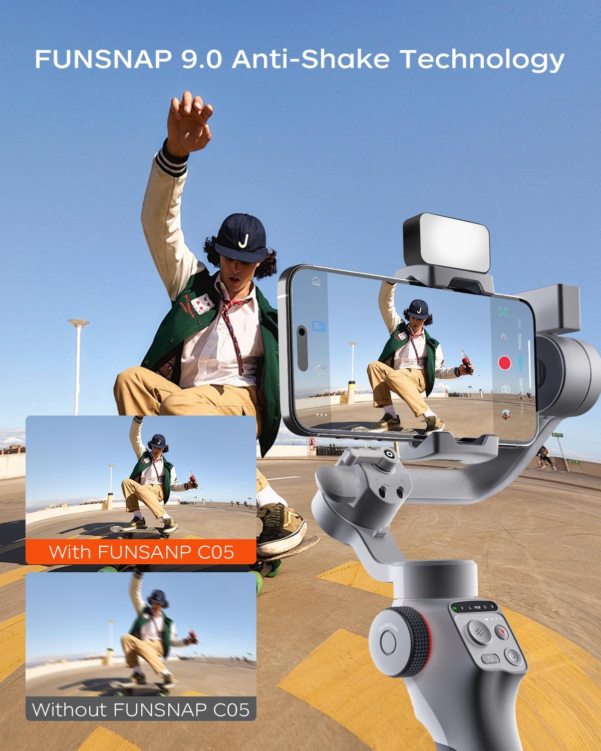 FUNSNAP Capture5 Gimbal Stabilizer for Smartphone, Magnetic AI Tracker Fill Light Remote Control 500g Payload, 3-Axis Phone Gimbal for Android & iPhone 16 15 Pro Max for Video Recording