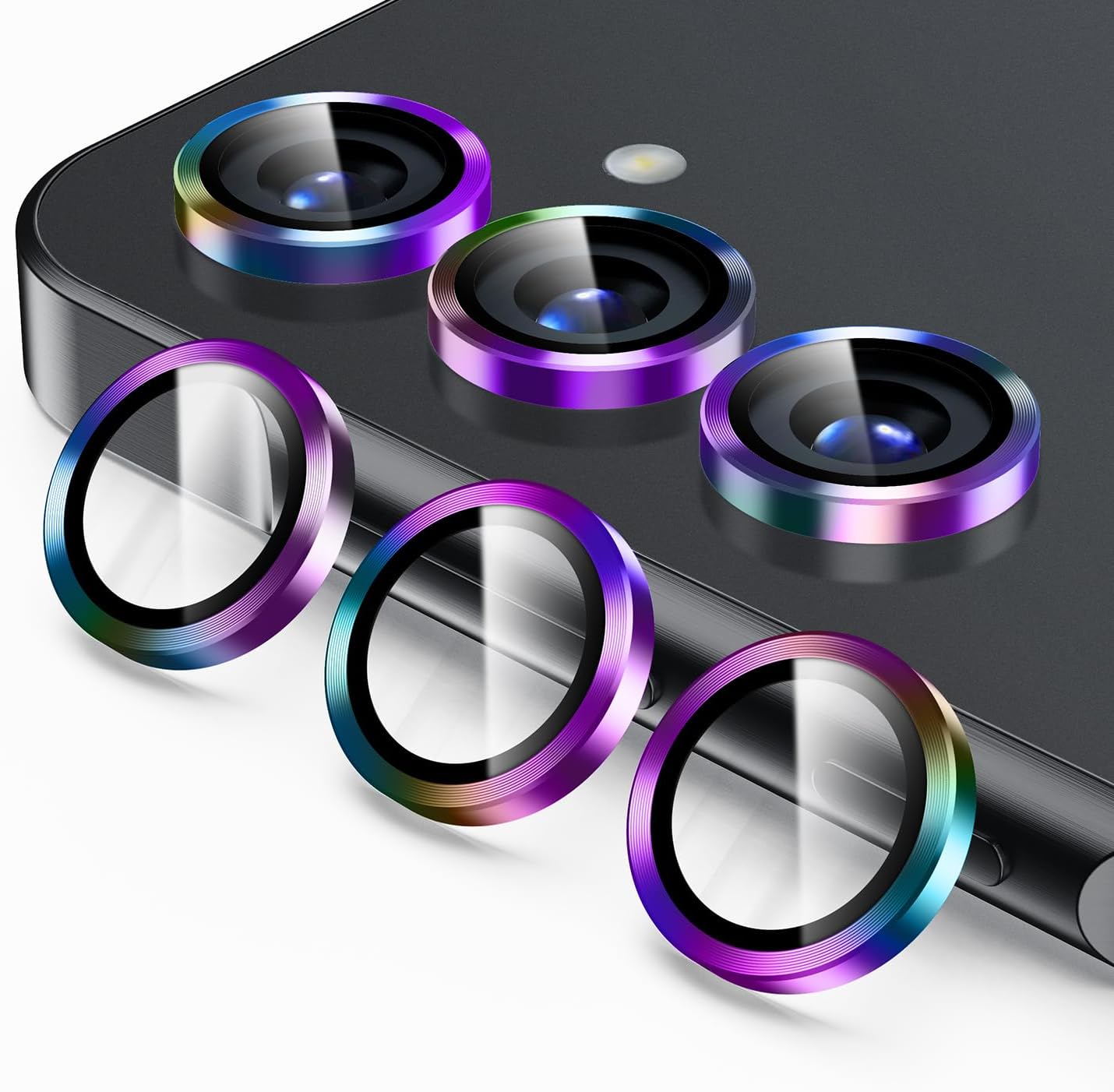 Korecase for Galaxy S25 Camera Lens Protector, 9H Tempered Glass Anti Scratch Camera Screen Protector Shockproof Film Shcokproof Metal Ring Lens Protecor for Galaxy S25,Colorful