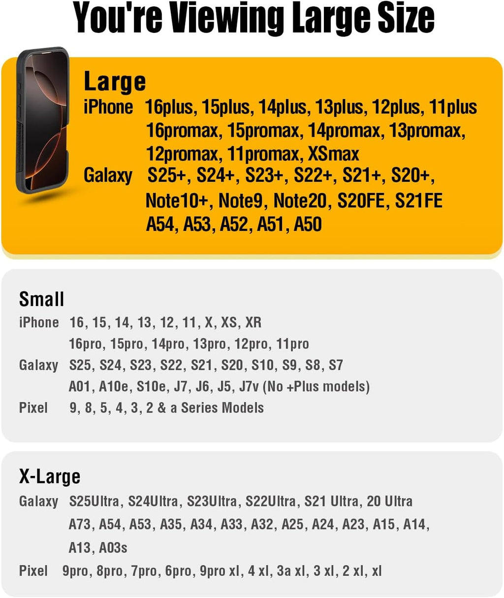 Case for Large iPhone Plus, Pro Max 16 15 14 13 12 11 XS, Samsung Galaxy S25+ S24+ S23+ S22+ S21+, Cell Phone Belt Holster Clip, ID Card Holder Pouch, Fits with Case On, Pewter Large