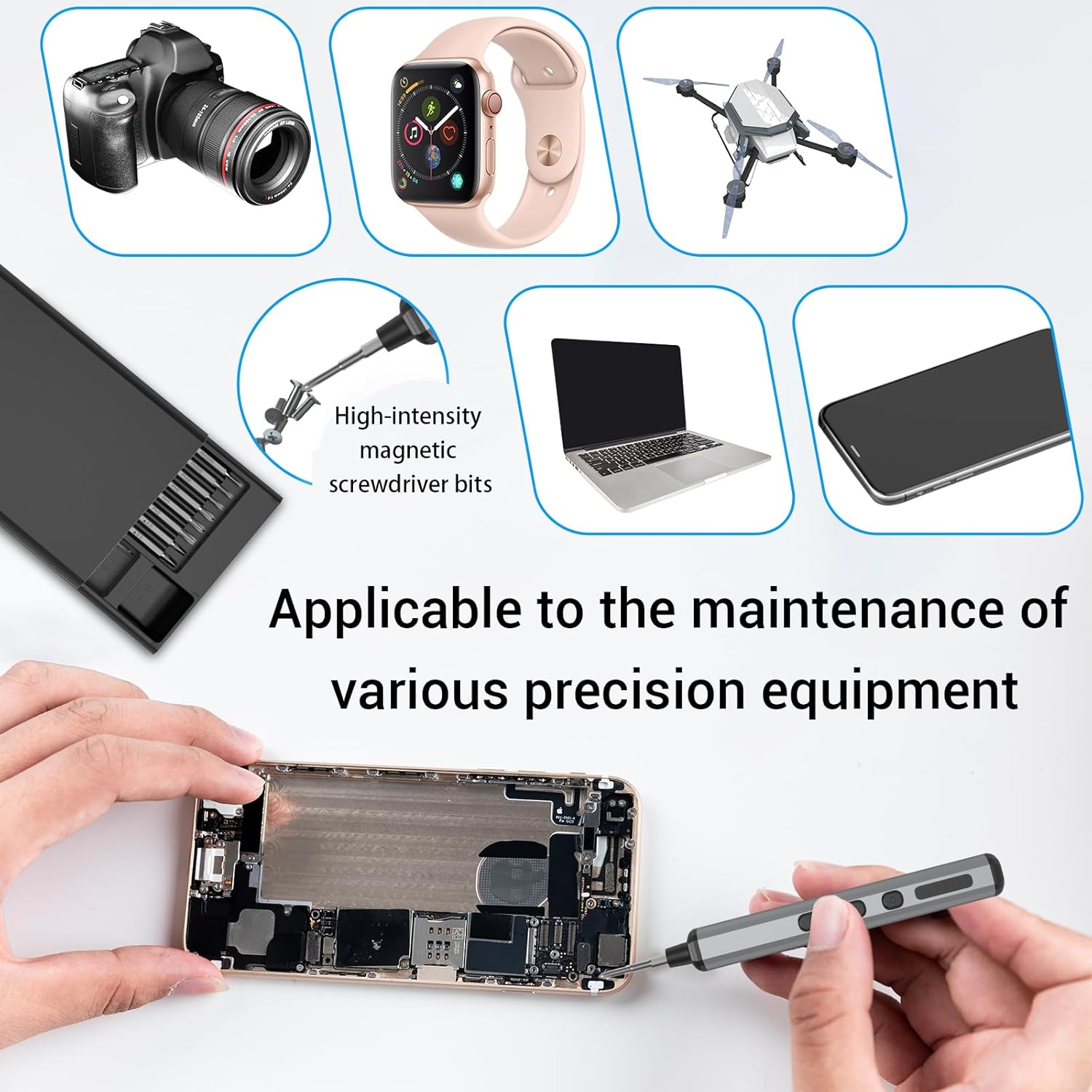Mini Electric Screwdriver Set for Phone Watch Electronics PC Glasses with 68-in-1 Magnetic precision S2 bits, Adjustable Torque LED lights, Cordless Portable long runtime Rechargeable Type-C port