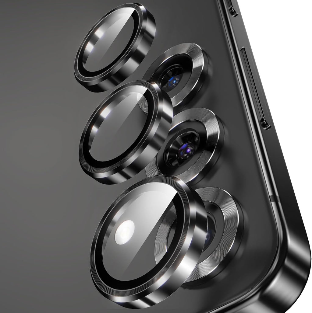 YWXTW Camera Lens Protector for Samsung Galaxy S25+ Plus Accessories [1:1 Fit & Ultra Clarity] 9H Tempered Glass Metal Individual Ring Camera Cover Screen Protector, Case Friendly (Black)