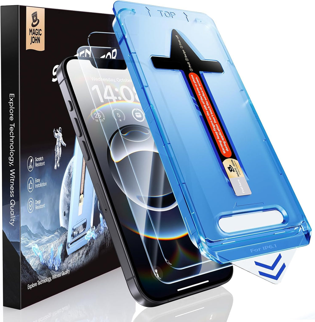MAGIC JOHN 2 Pack for iPhone 16e Screen Protector 6.1 inch, Tempered Glass Film, Auto Dust-Elimination, Bubble Free, Easy Installation