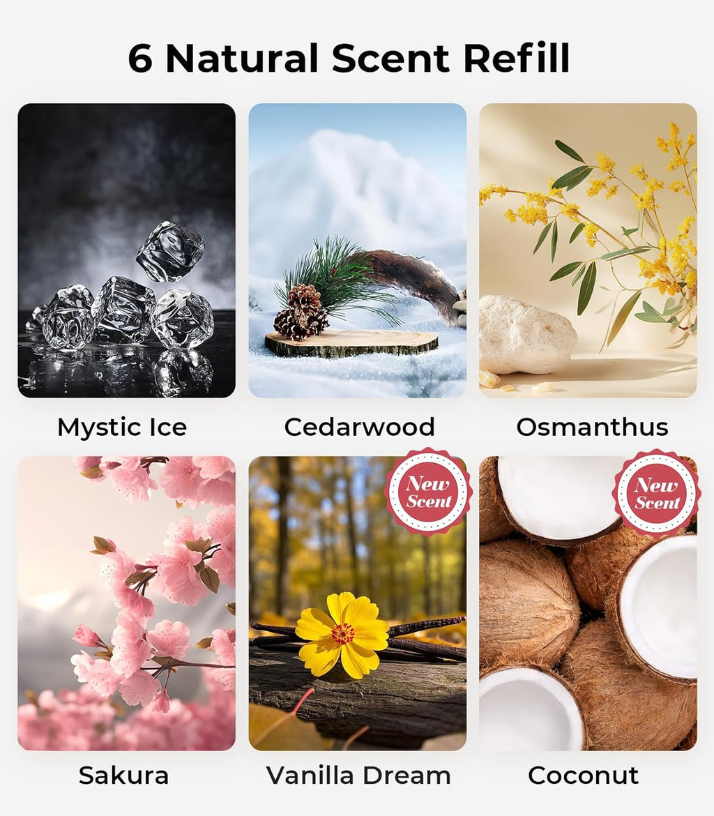 Smart Car Air Fresheners, Ambient Light & Mist Fragrance, Auto On/Off Car Air Freshener Diffuser, Adjustable Intensity, Lasts 6 Months, Built-in Battery, Premium Scents Refill X2 - Coconut