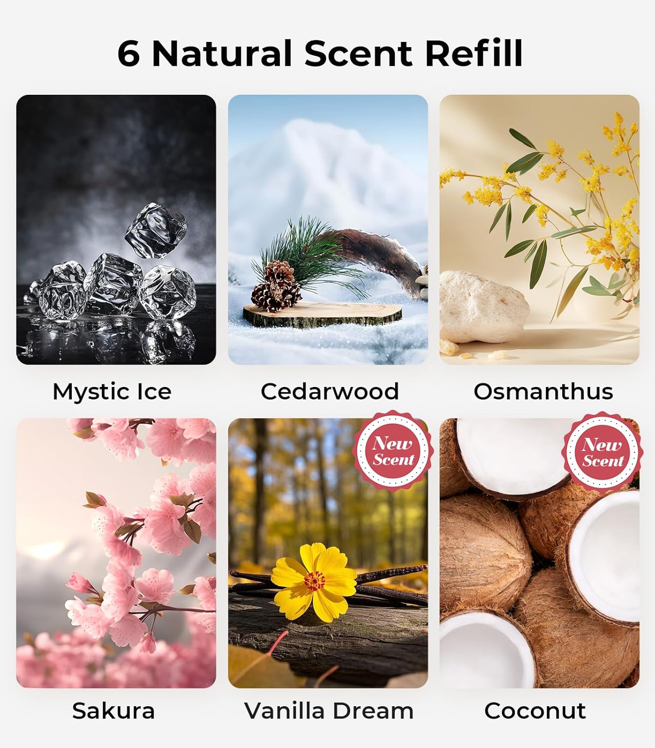 Smart Car Air Fresheners, Ambient Light & Mist Fragrance, Auto On/Off Car Air Freshener Diffuser, Adjustable Intensity, Lasts 6 Months, Built-in Battery, Premium Scents Refill X2 - Coconut