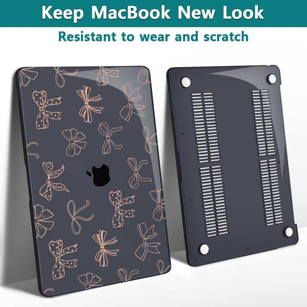 Teryeefi Case for MacBook Air 13 inch 2020 2019 2018 fits Model M1 A2337 A2179 A1932 with Retina Display with Touch ID, Plastic Hard Shell & Keyboard Cover & Screen Protector, Gold Bows A003