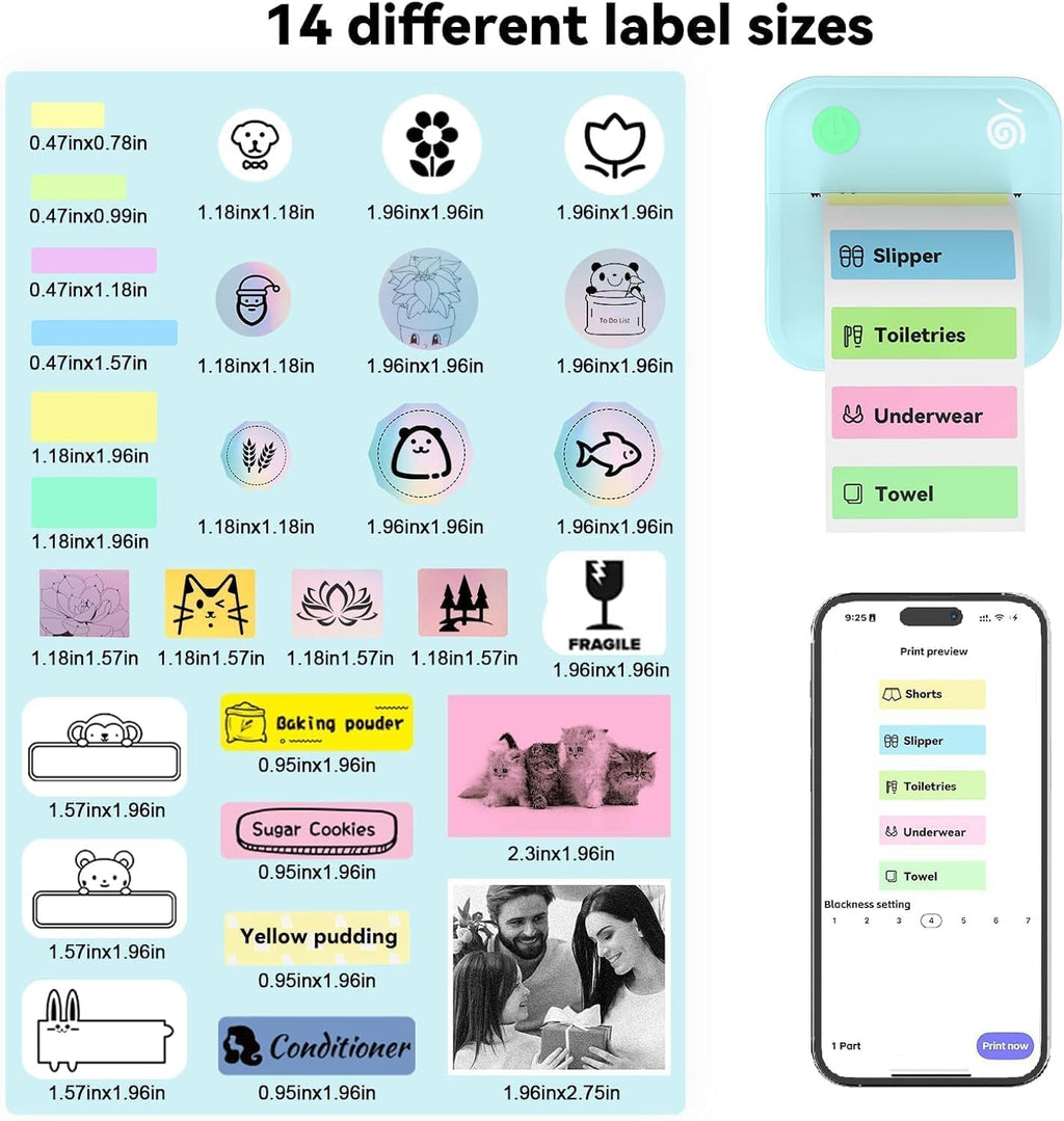 Label Maker Machine - Portable Bluetooth Mini Label Printer - Smartphone Handheld Thermal Sticker Small Labeler Multiple Templates Font Icon Inkless Custom Label for Home Kids School Items
