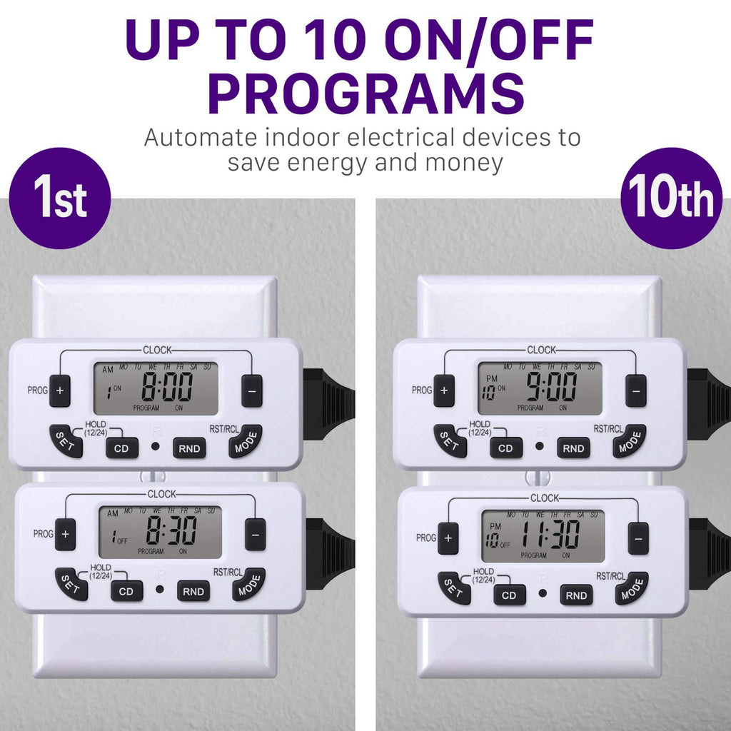 Fosmon 7 Day Digital Timers for Electrical Outlets, Indoor Plug-in Light Timers Switch Programmable, Electric Wall Plug for Lamp, Grow Reptile Lights, Aquarium, 15A/1875W, Grounded
