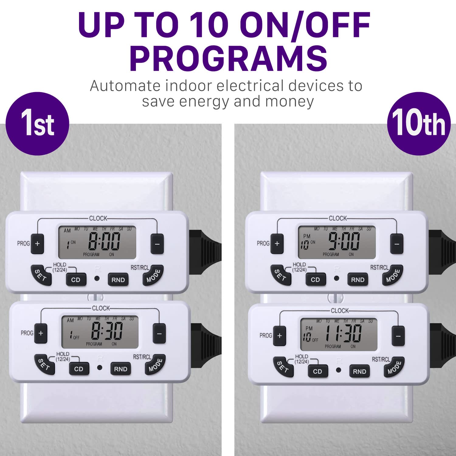Fosmon 7 Day Digital Timers for Electrical Outlets, Indoor Plug-in Light Timers Switch Programmable, Electric Wall Plug for Lamp, Grow Reptile Lights, Aquarium, 15A/1875W, Grounded