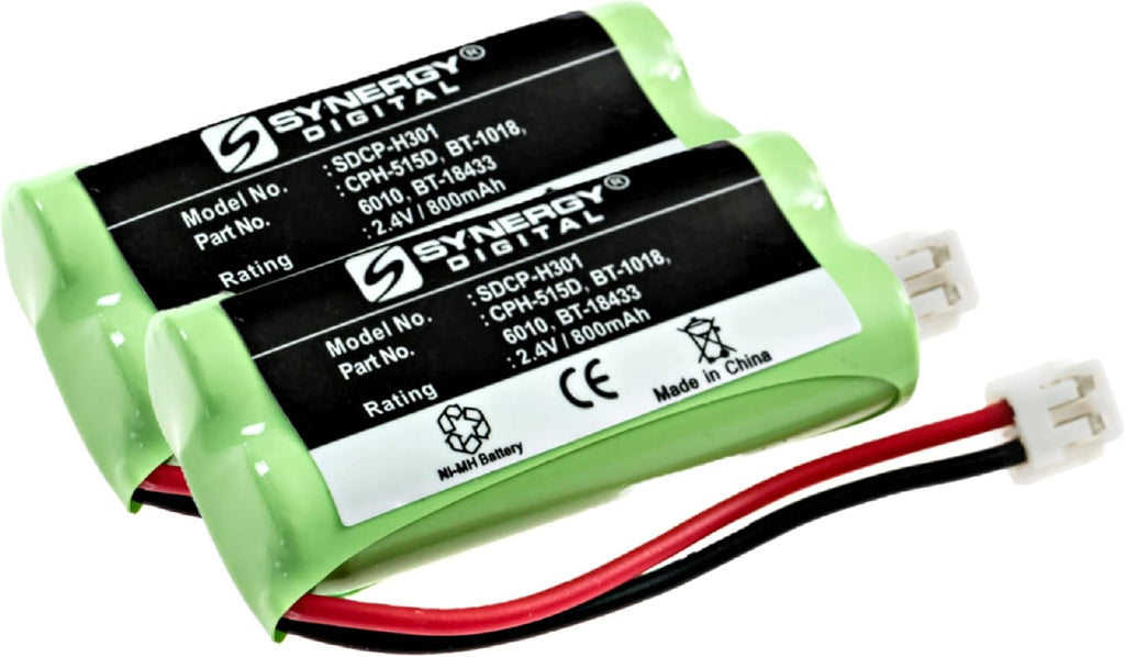 Synergy Digital Cordless Phone Batteries - Replacement for AT&T BT8001, BT8300, BT184342, BT284342 Cordless Phone Batteries (Set of 2)