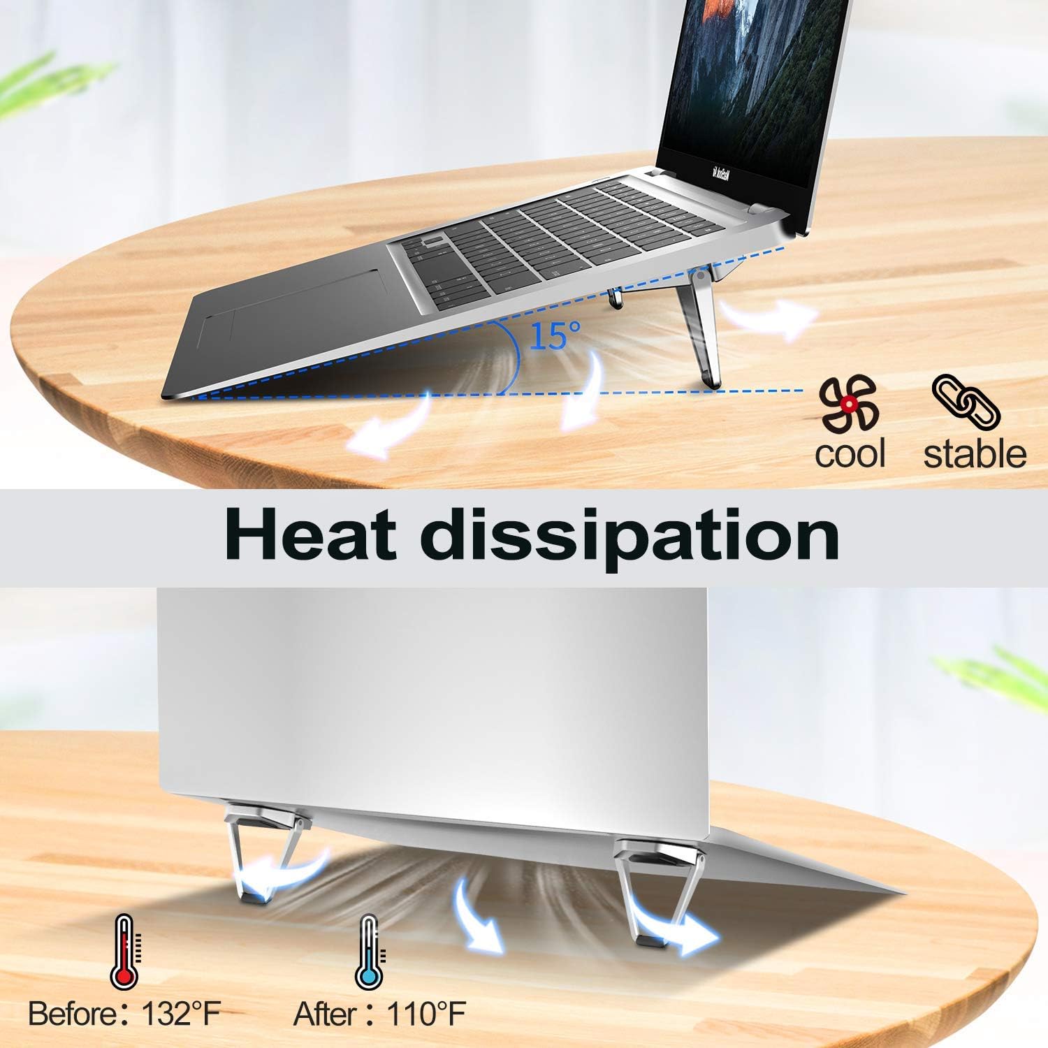 Laptop Stand for Desk, Portable Anti-Slip Keyboard Riser, Zinc Alloy Keyboard Stands, Computer Stand Compatible with MacBook Air/Pro, 10-15.6 Inches Laptops and Keyboards (Sliver)