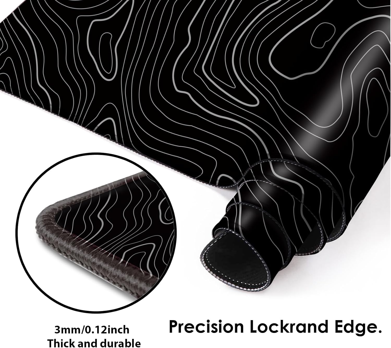 Gaming Mouse Mat Forest Background Pattern XXL XL Large Mouse Mat Long Extended Mouse Pad Desk Mat Non-Slip Rubber Mice Pads Stitched Edges Thin Pad (Topographic Map Balck)