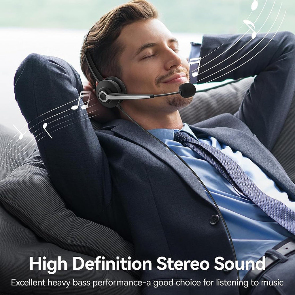 USB-A/USB C/3.5mm Jack 3-in-1 PC Headset, Wired & Noise with Noise-Cancelling Microphone for Laptop - Type-C Computer Headphones with Mic in-line Control for Home