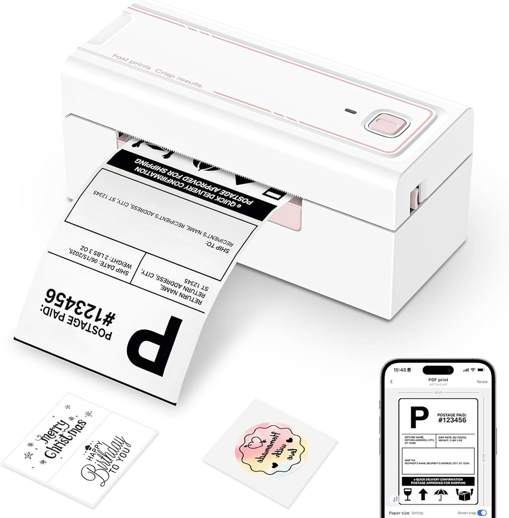 Bluetooth Thermal Shipping Label Printer, Wireless 4x6 Shipping Label Printer for Packages, High-Speed Thermal Printer Compatible with Android, iOS & Windows for Amazon, Ebay, Shopify, USPS
