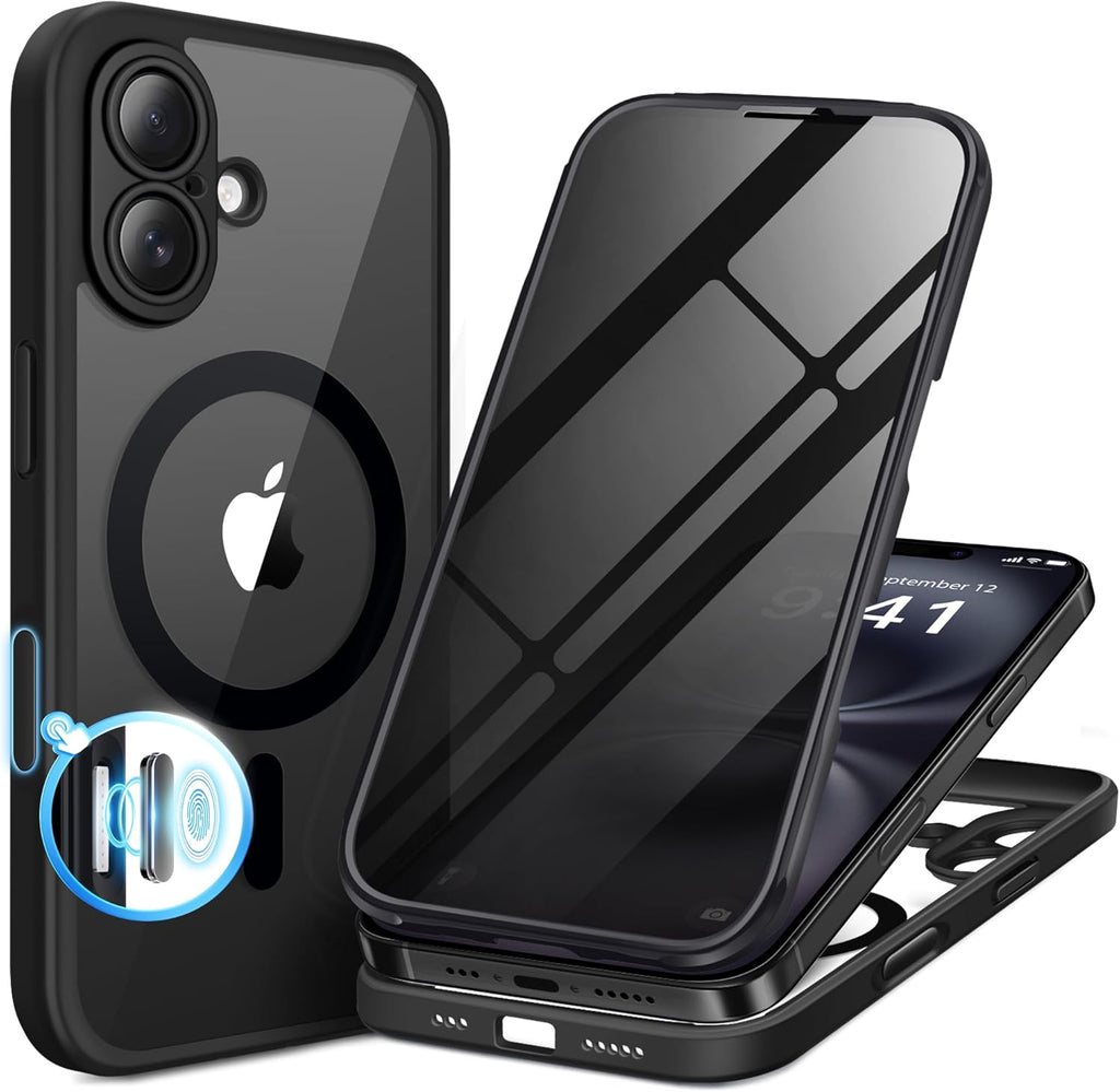 BERFY Magnetic for iPhone 16 Plus Case, Compatible with MagSafe, Built-in Privacy Screen Protector and Upgraded Camera Protection, Anti-Spy Full Body Shockproof Phone Case for 16 Plus 6.7", Black