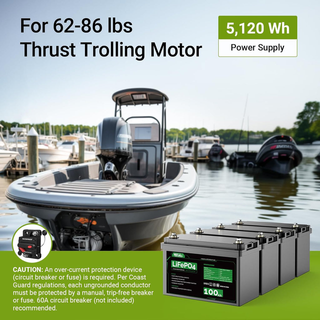HQST LiFePO4 Battery 100ah Lithium Battery, 12V Lithium Iron Phosphate Battery Deep Cycle Marine Battery, 10 Year Lifetime with Low & High Temp Protection for RV, Trolling Motor, Boat-4 Pack
