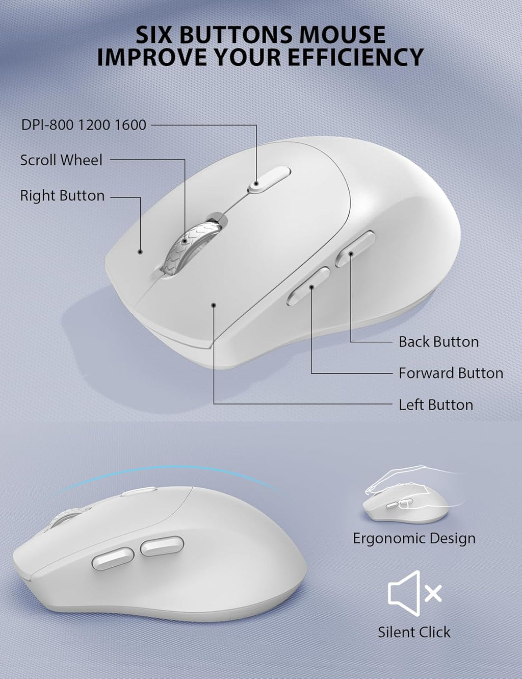 Wireless Keyboard and Mouse Combo - Full-Sized Ergonomic Keyboard with Wrist Rest, Phone Holder, Sleep Mode, Silent 2.4GHz Cordless Keyboard Mouse Combo for Computer, Laptop, PC, Mac, Windows,White