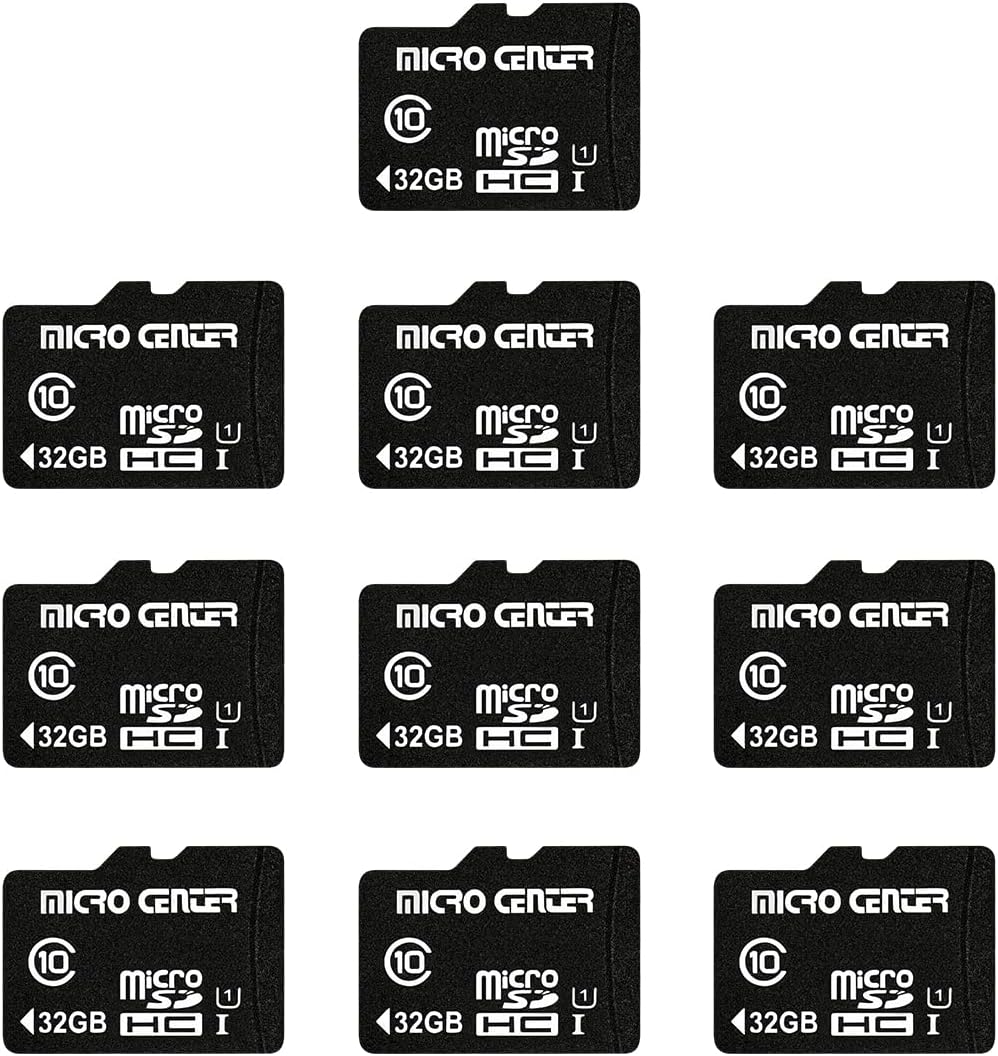 Micro Center 32GB Class 10 MicroSDHC Flash Memory Card 10 Pack with Adapter for Mobile Device Storage Phone, Tablet, Drone & Full HD Video Recording - 80MB/s UHS-I, C10, U1 (10 Pack)