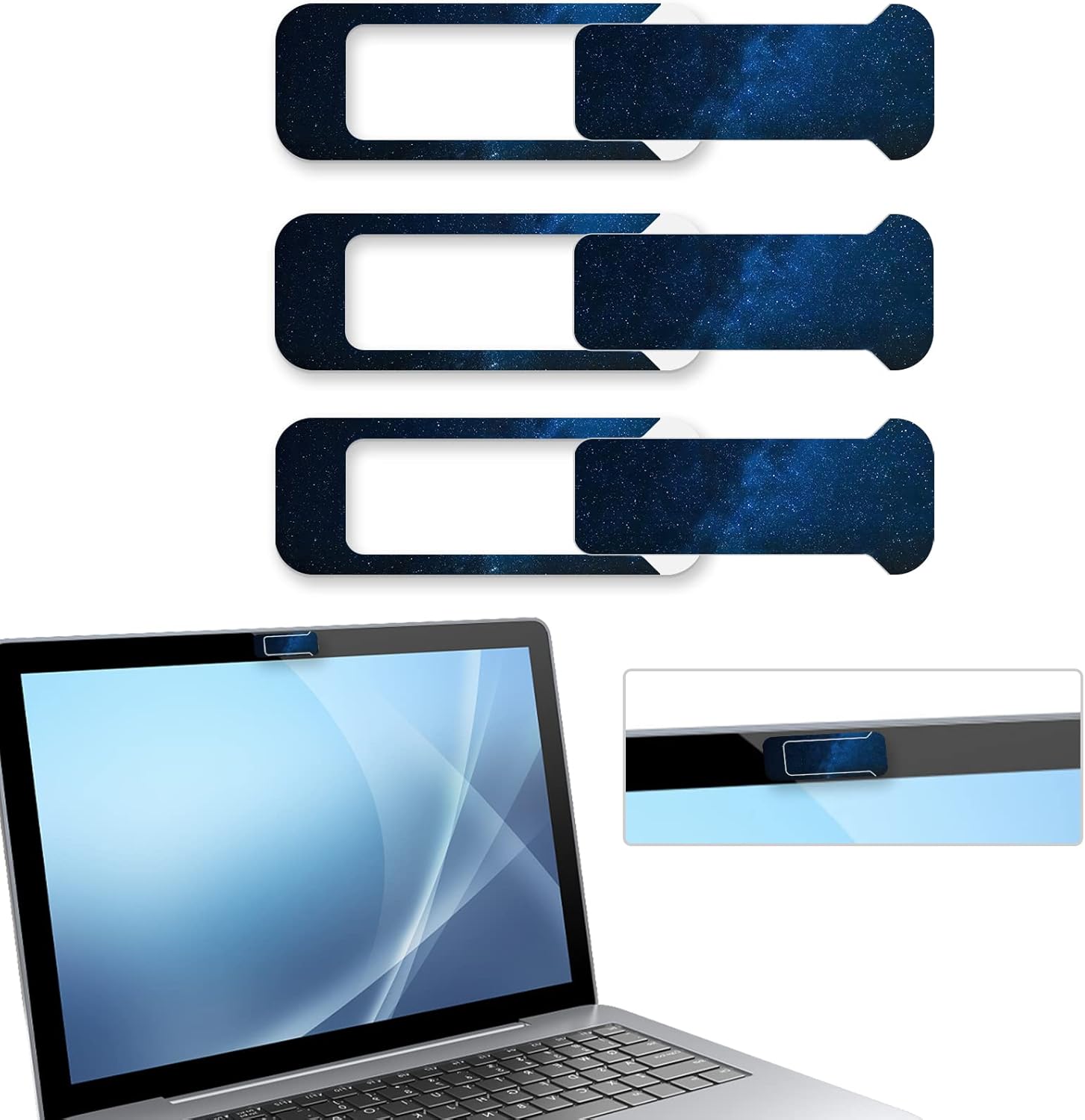 Webcam Cover, 3 Pieces, Laptop Camera Cover, Privacy Shielding Capacity is Twice as Big as The Traditional, Suitable for Computer Mobile Phones, laptops, Tablets and so on (The Starry Sky)