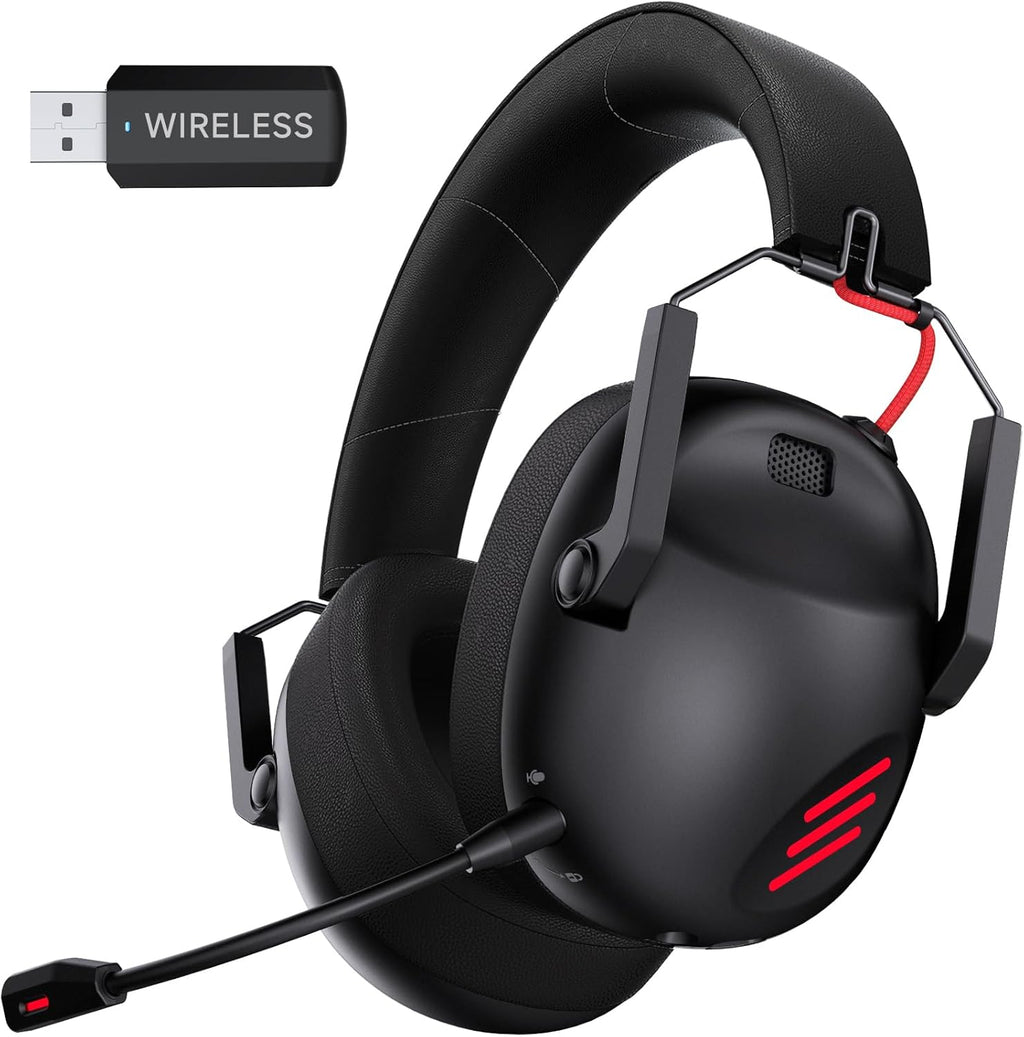 Wireless Gaming Headset for PS5, PS4, PC, NES, Bluetooth 5.3 Gaming Headsets Wireless with Noise Canceling Microphone, Gamer Headphones for Nintendo Switch, 50H Battery - Black