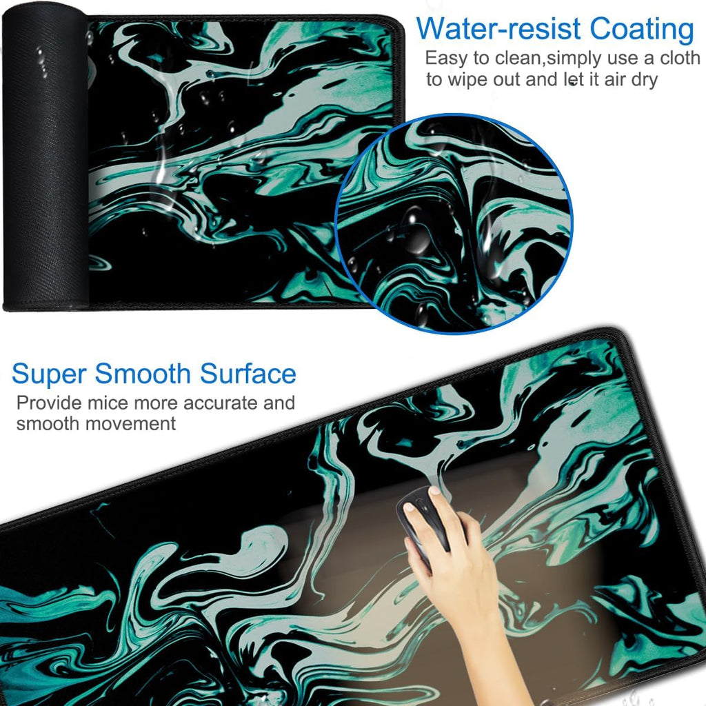 Large Mouse Pad, 31.5x15.7 inch Large Extended Computer Keyboard Mouse Mat, Water Resist Non-Slip Mousepad Rubber Base Long XXL Desk Mouse Pad for Gaming, Office & Home, Marble Cyan